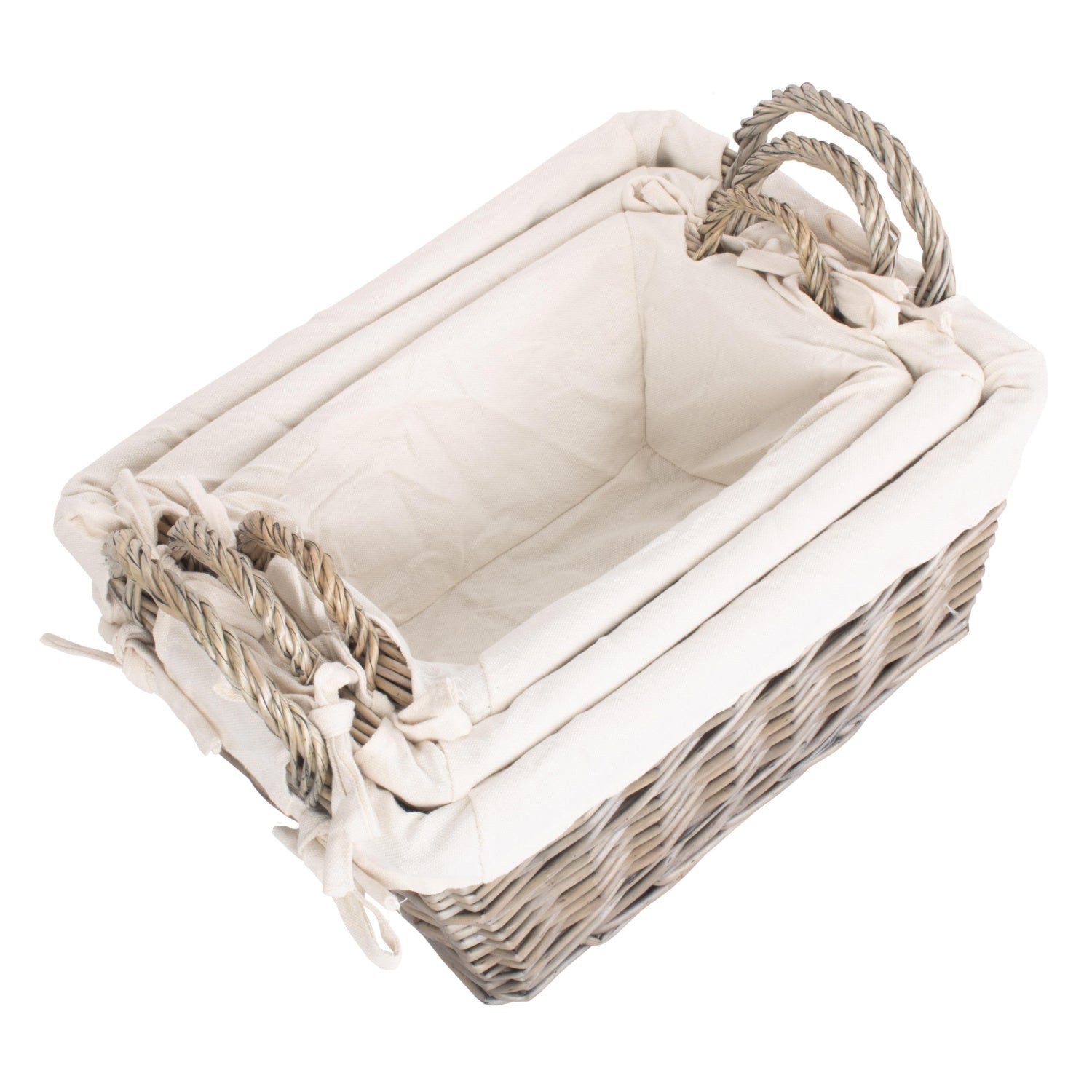 Antique Wash Willow Tapered Storage Baskets with White Lining Set of 3 - REGN