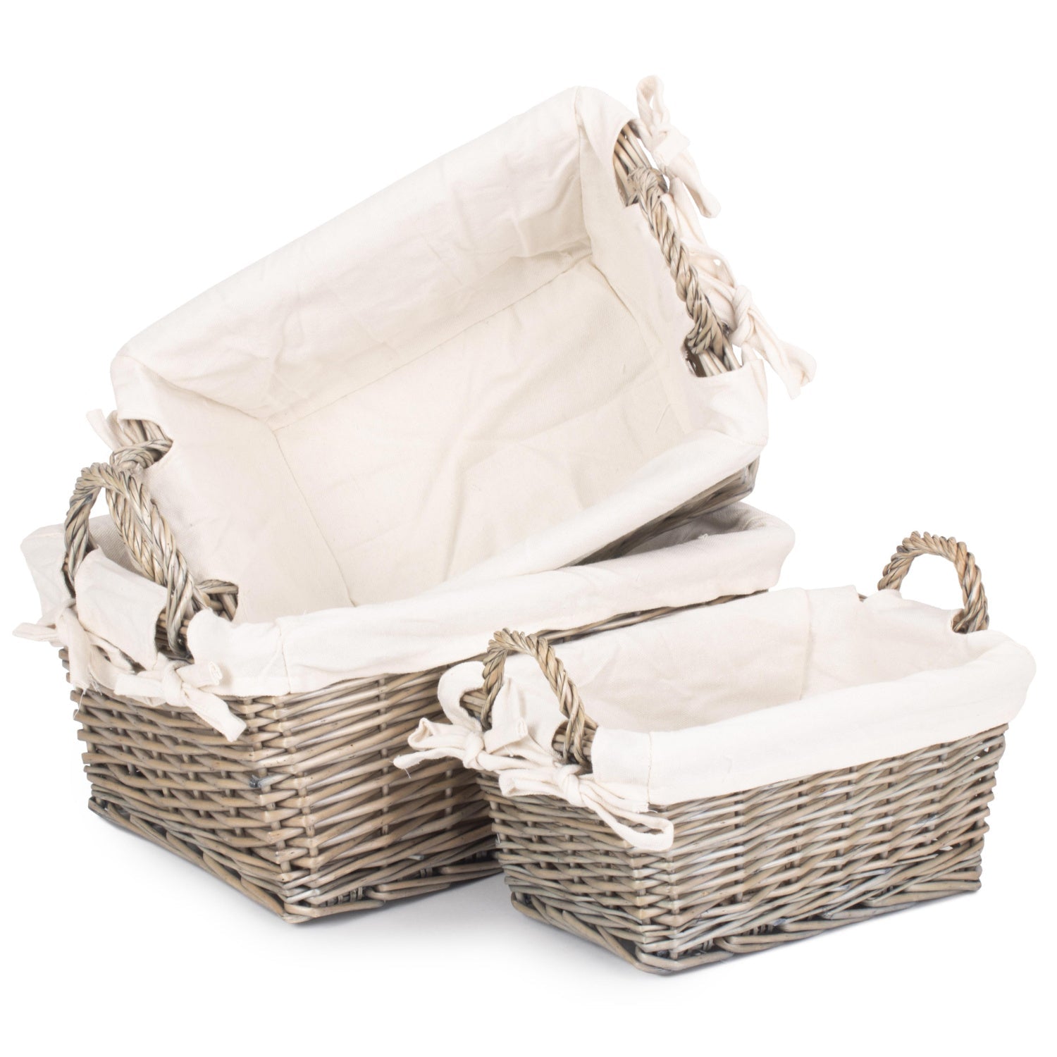 Antique Wash Willow Tapered Storage Baskets with White Lining Set of 3 - REGN