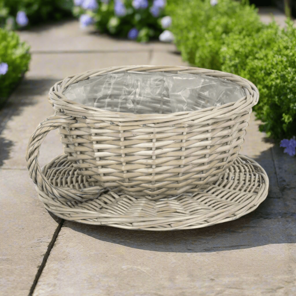 Antique Wash Willow Tea Cup Planter with Plastic Lining - REGN