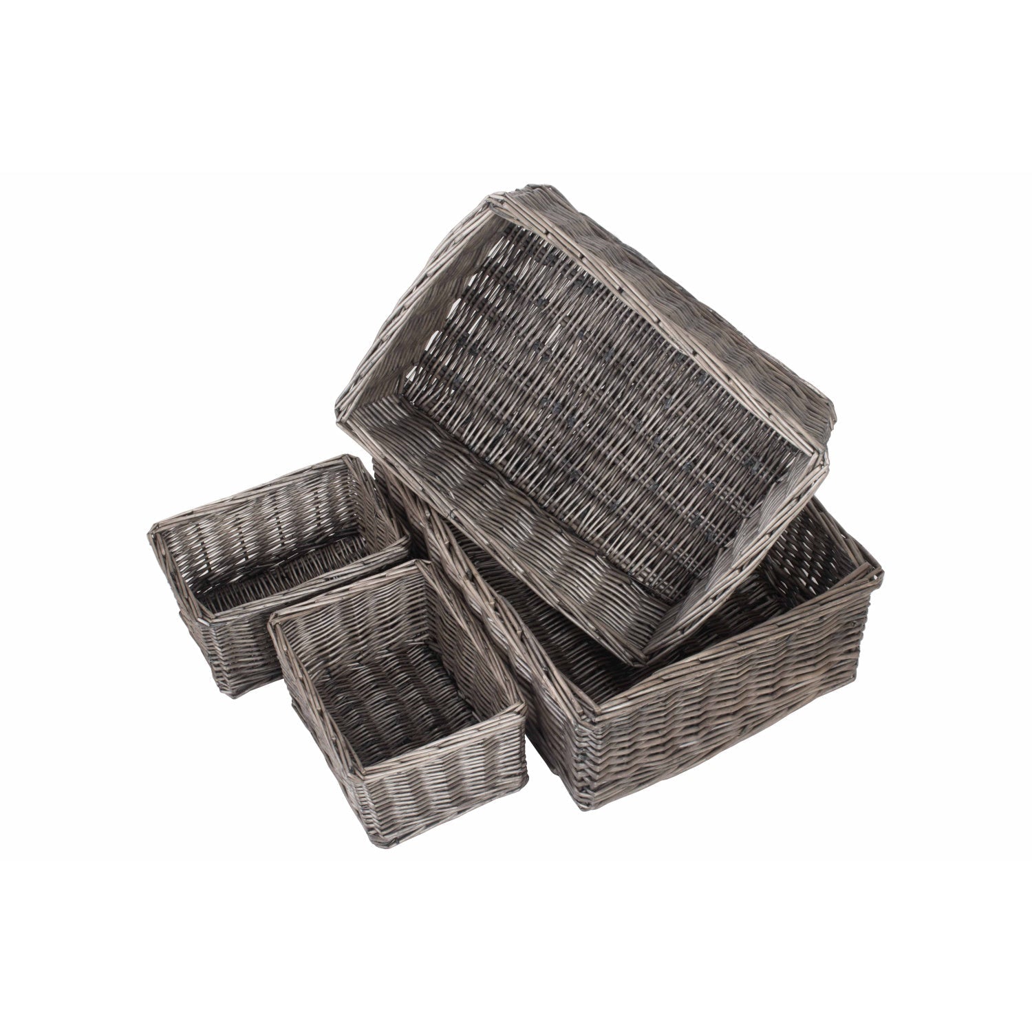 Antique Wash Willow Tray Baskets Set 4 - REGN