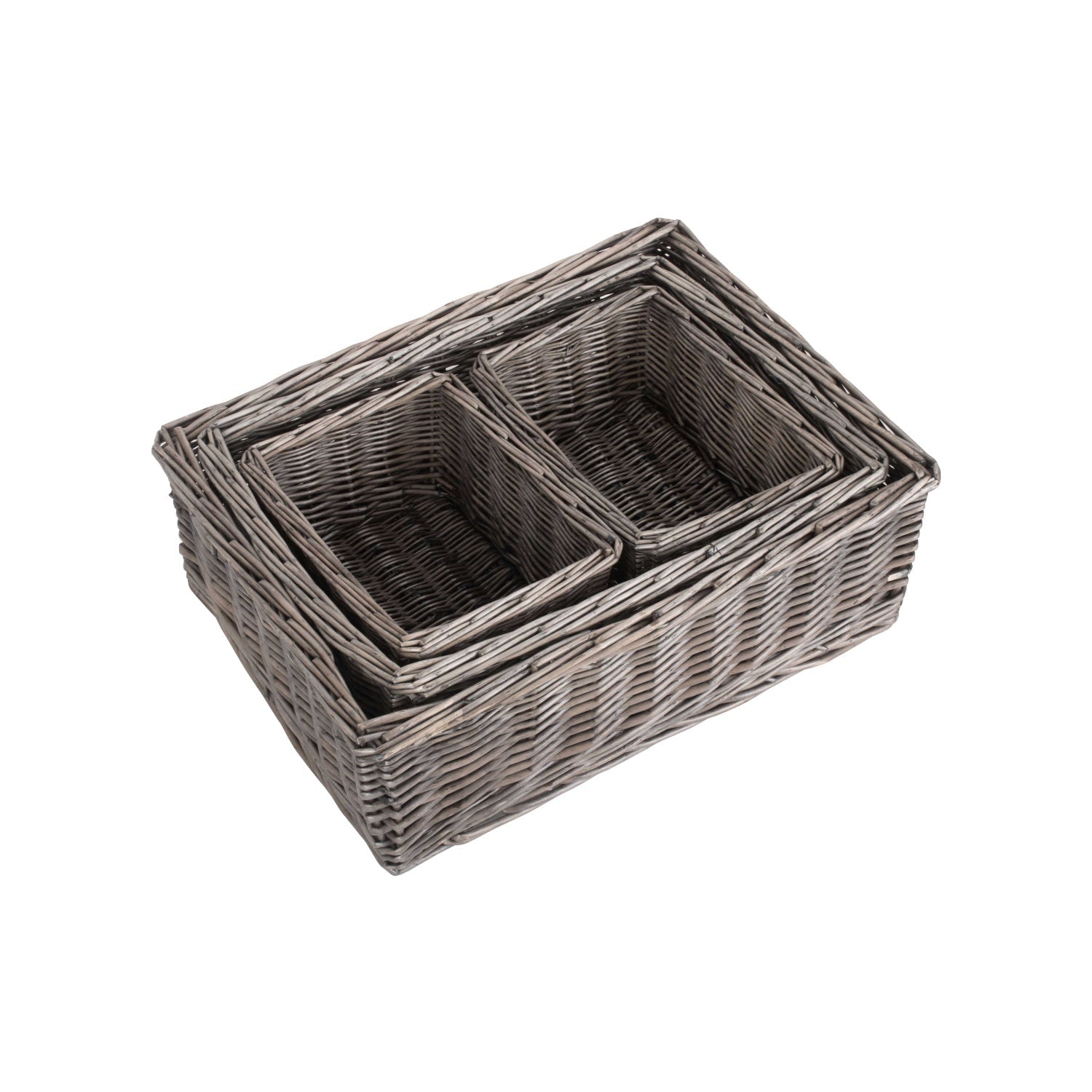 Antique Wash Willow Tray Baskets Set 4 - REGN