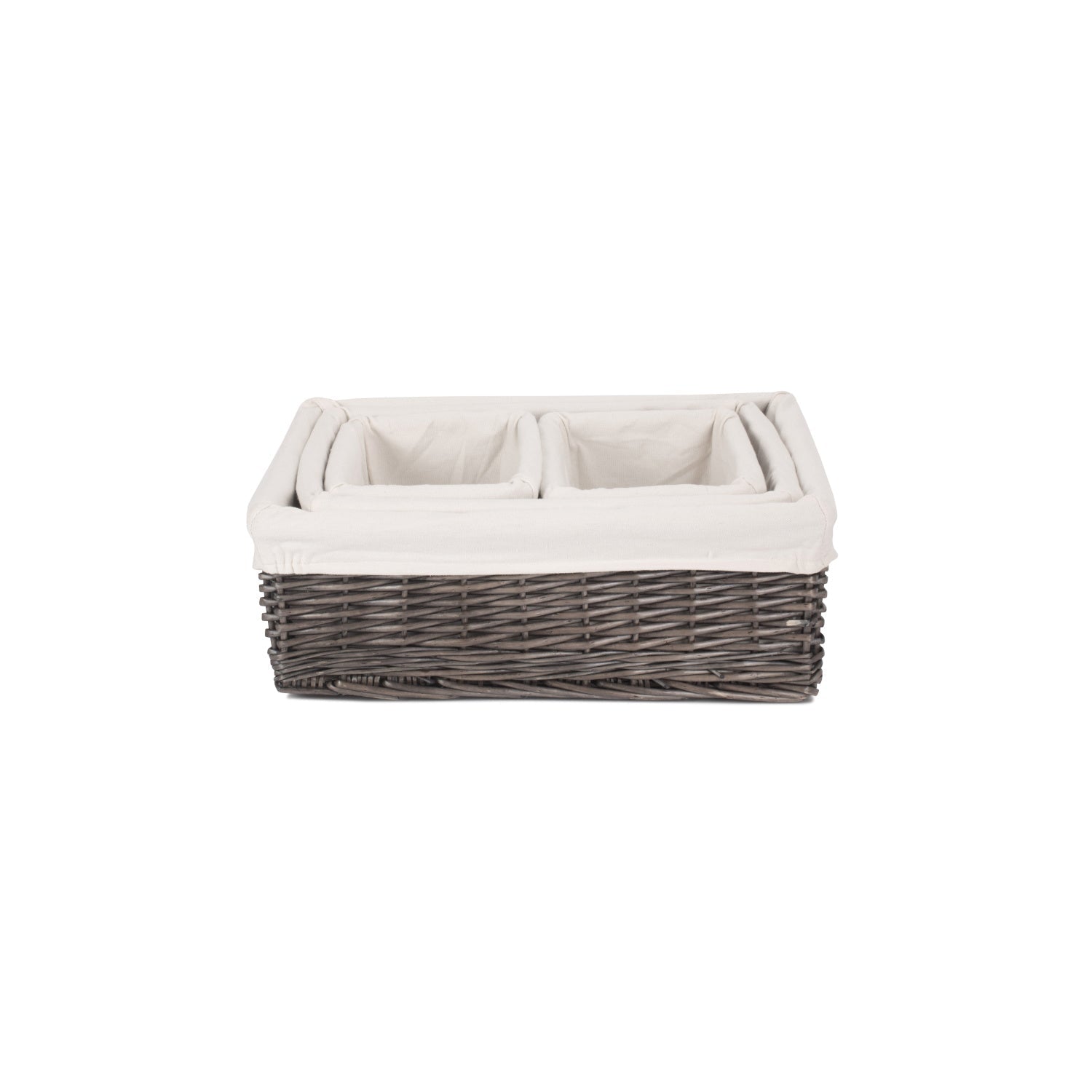 Antique Wash Willow Tray Baskets with White Lining Set 4 - REGN