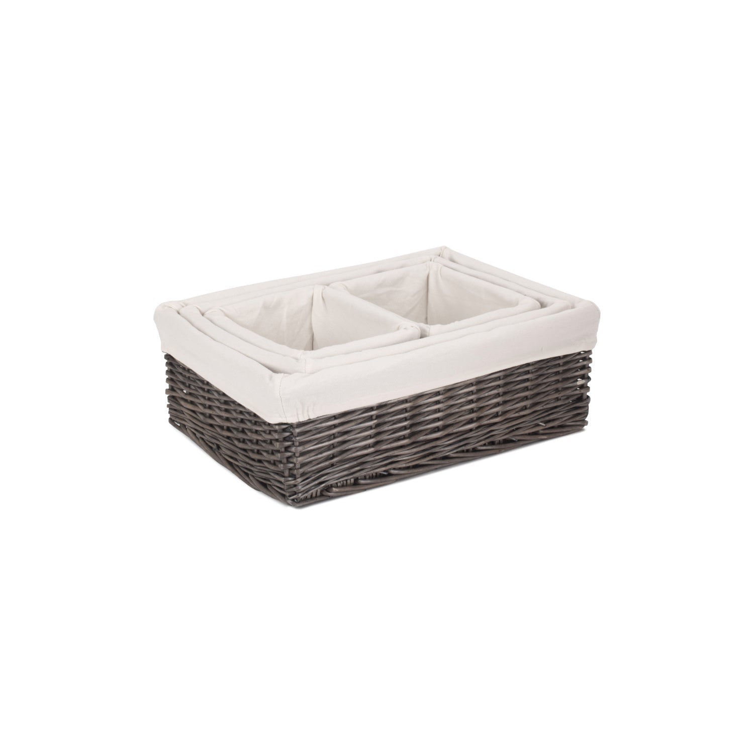 Antique Wash Willow Tray Baskets with White Lining Set 4 - REGN
