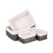 Antique Wash Willow Tray Baskets with White Lining Set 4 - REGN