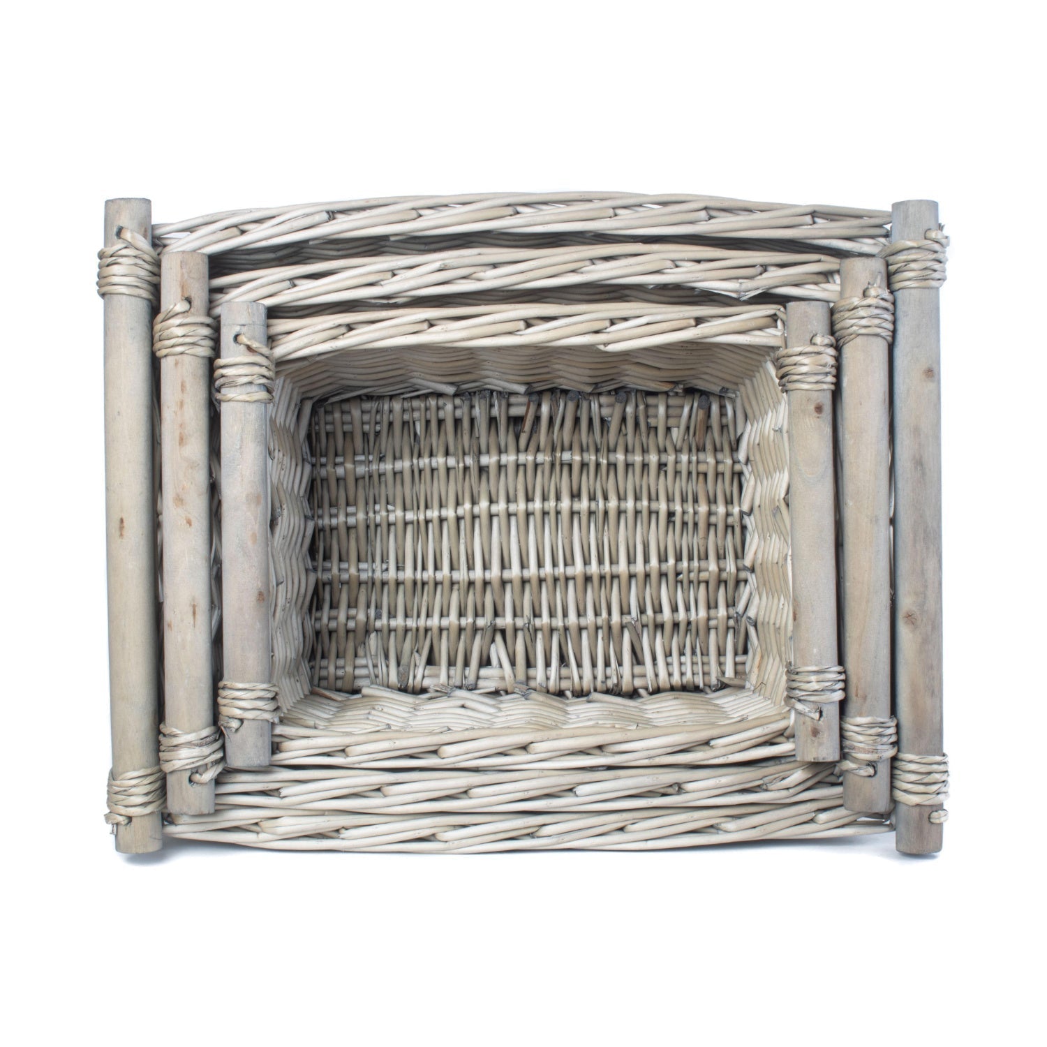 Antique Wash Wooden Handled Storage Basket Set 3 - REGN