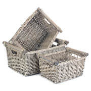 Antique Wash Wooden Handled Storage Basket Set 3 - REGN