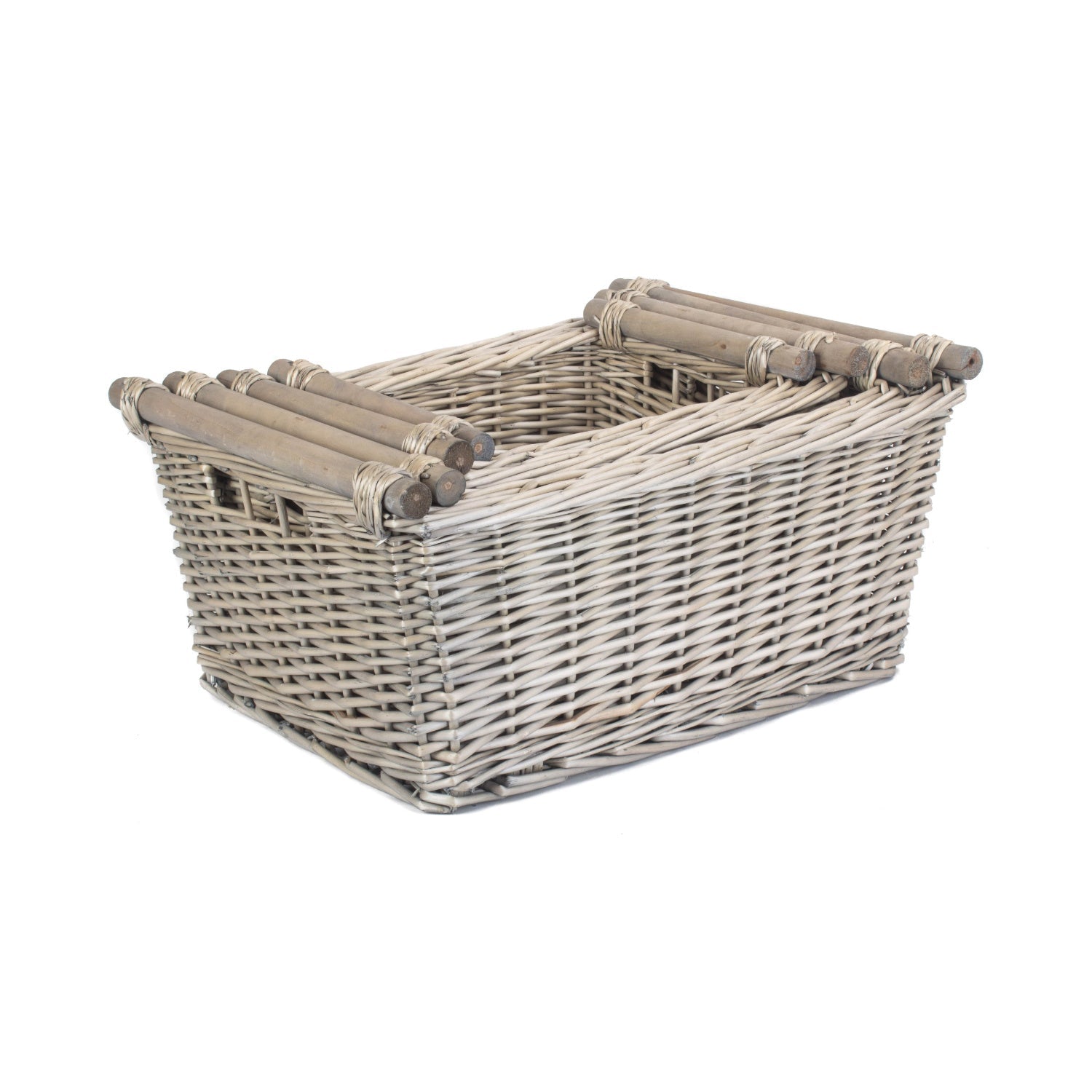 Antique Wash Wooden Handled Storage Basket Set 4 - REGN