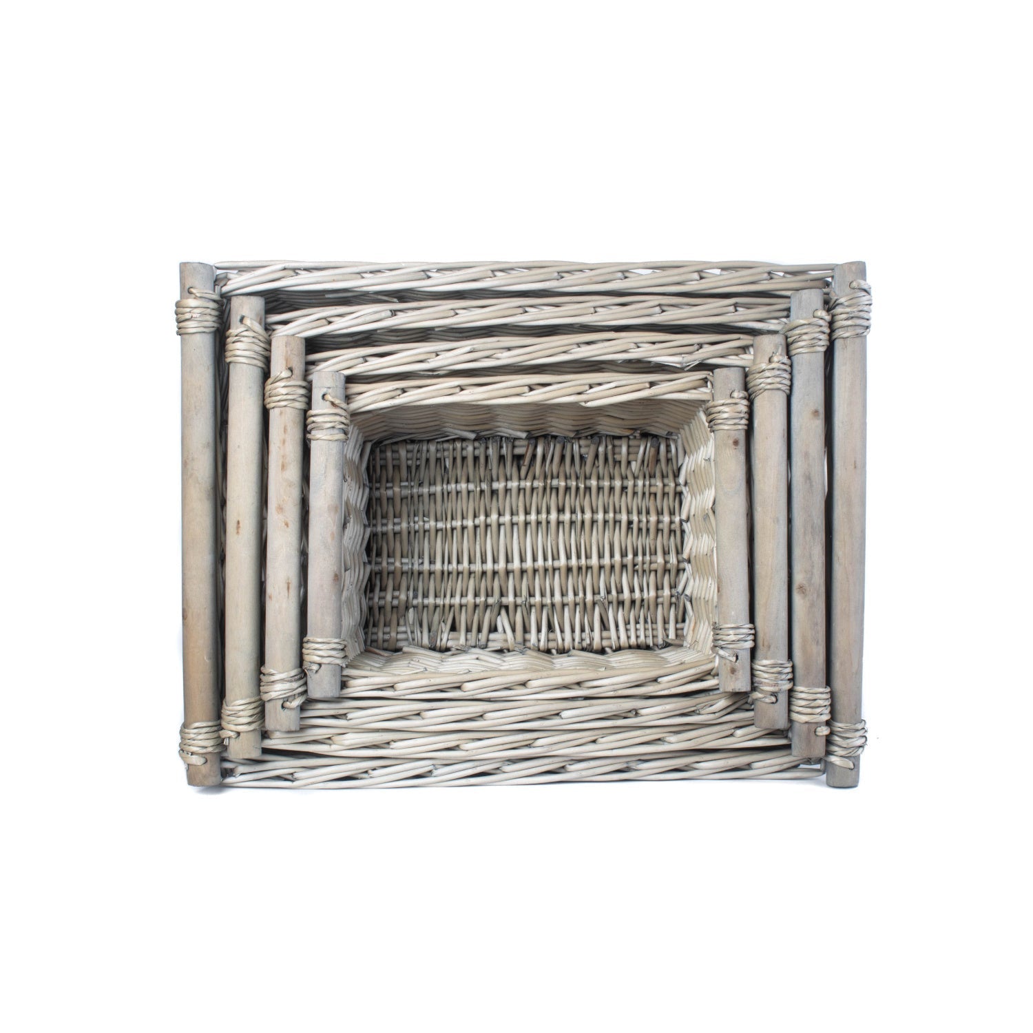 Antique Wash Wooden Handled Storage Basket Set 4 - REGN
