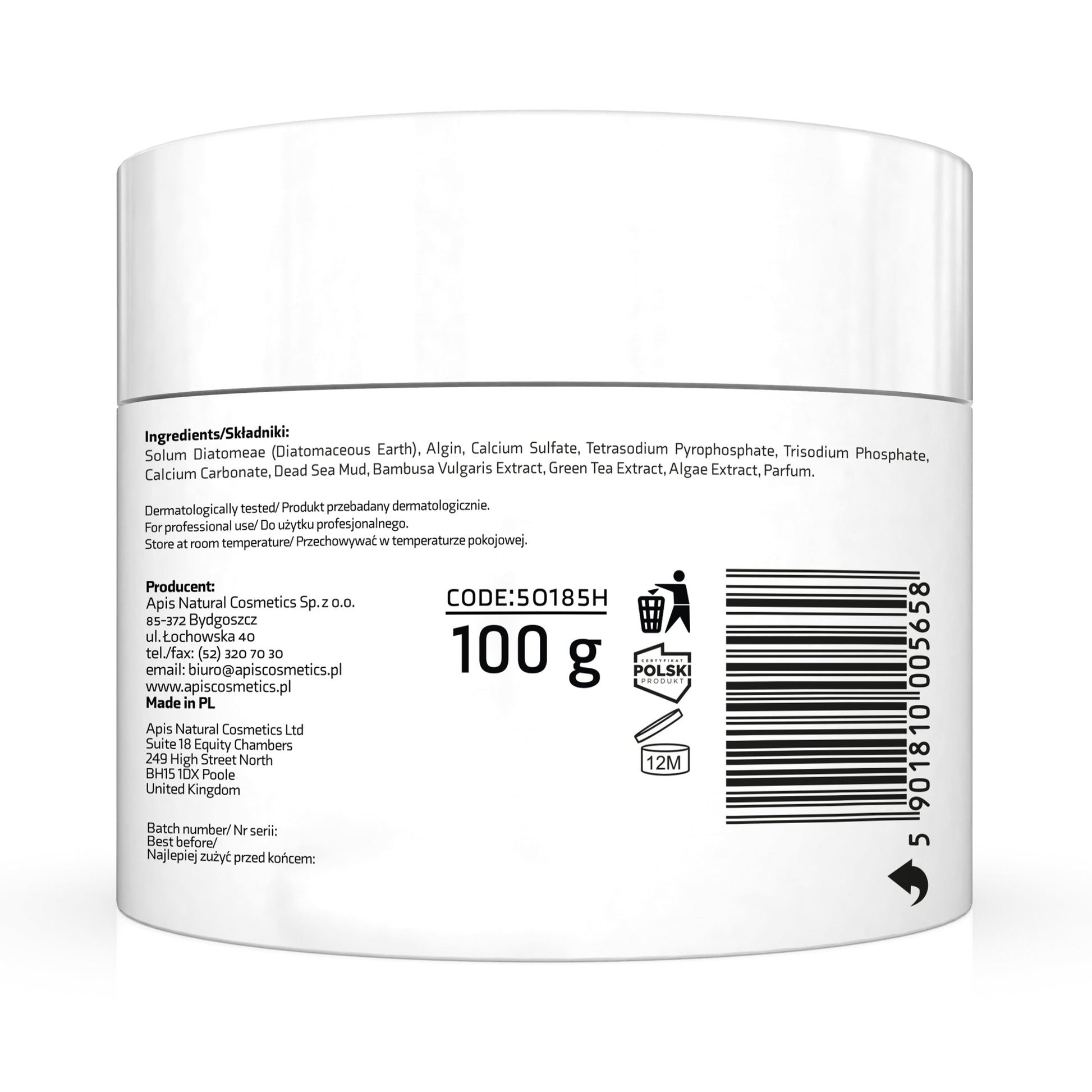 Apis ACNE-STOP Algae Mask for Acne-Prone Skin with Bamboo, Green Tea, and Dead Sea Black Mud | 100g - REGN