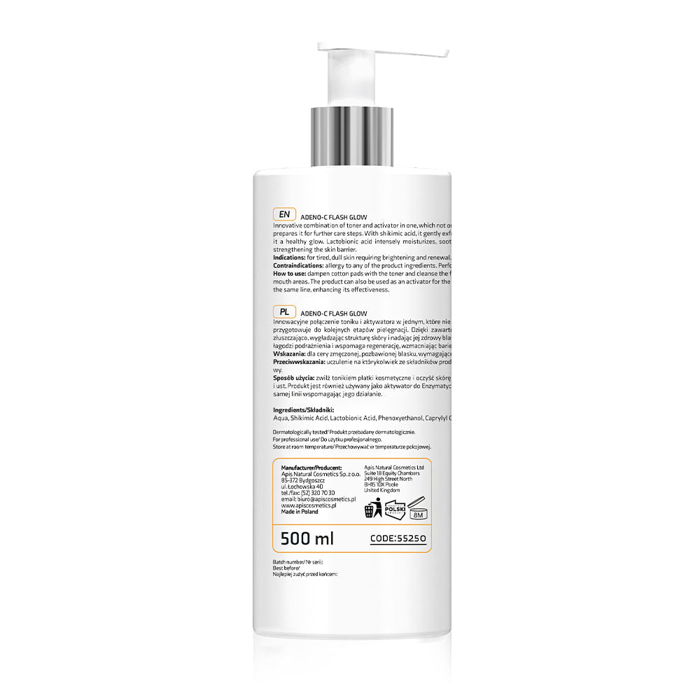 Apis ADENO-C Flash Glow Illuminating Toner & Activator 2-in-1 | 500ml - REGN