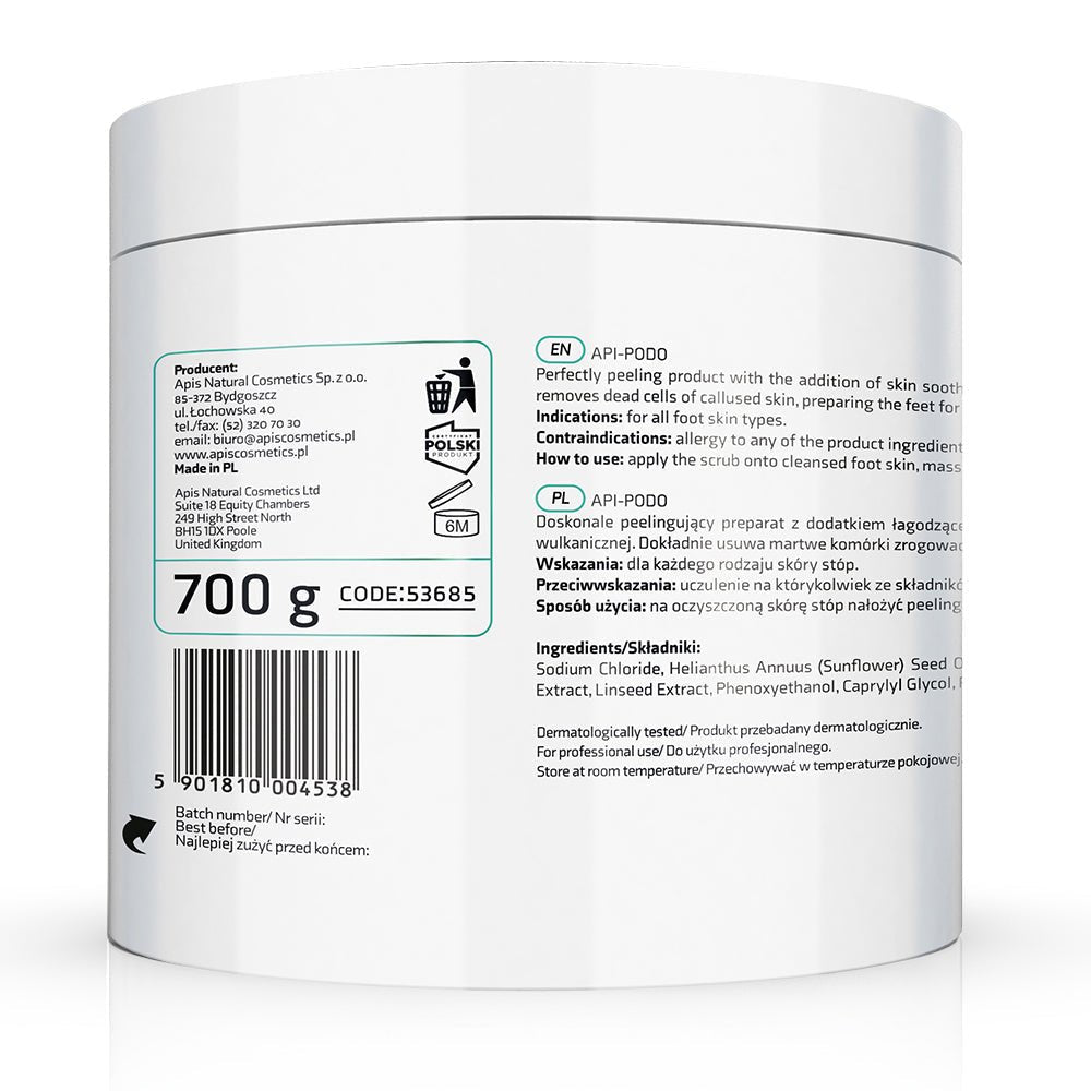 Apis API-PODO cleansing foot peeling with Dead Sea salt and volcanic lava - deeply exfoliates and smooths rough skin | 700g - REGN
