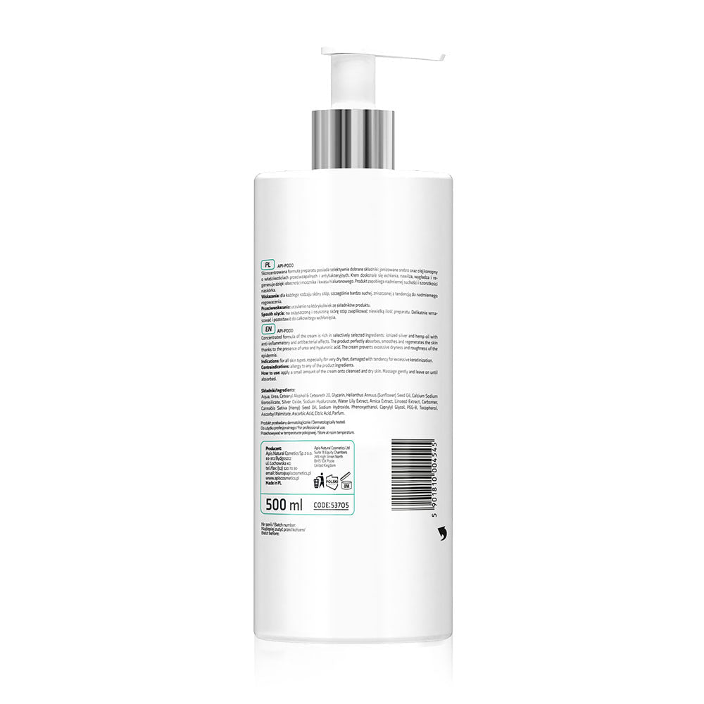 Apis APIS API-PODO Regenerating & Moisturising Foot Cream with 20% Urea and Ionised Silver – Intensive hydration for dry, rough feet | 500ml - REGN