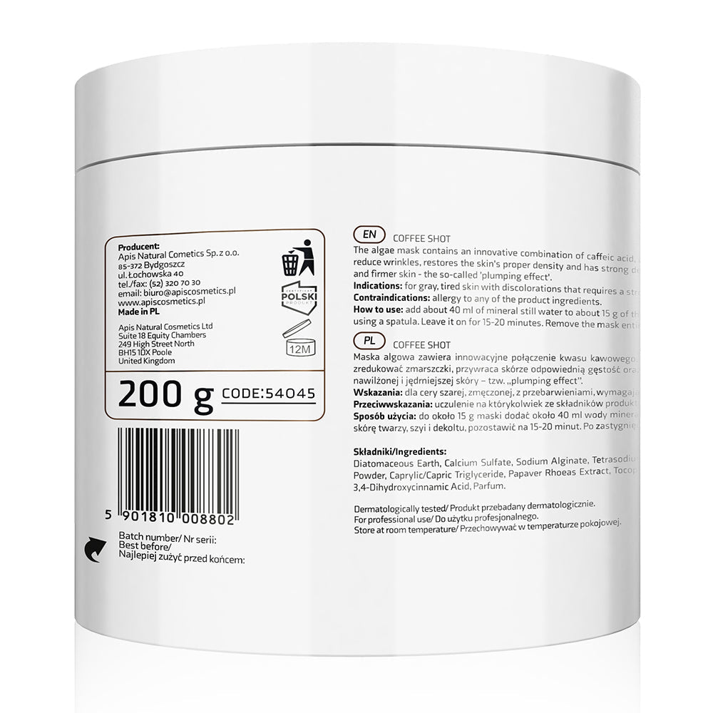 Apis COFFEE SHOT Biorevitalising Algae Mask with Caffeic Acid and Arabica Coffee | 200g - REGN