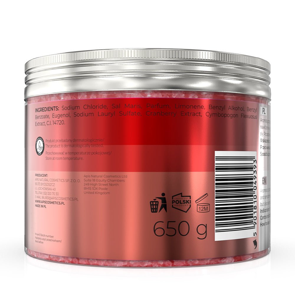Apis CRANBERRY VITALITY Revitalising Bath Salt with Cranberry and Lemongrass | 650g - REGN
