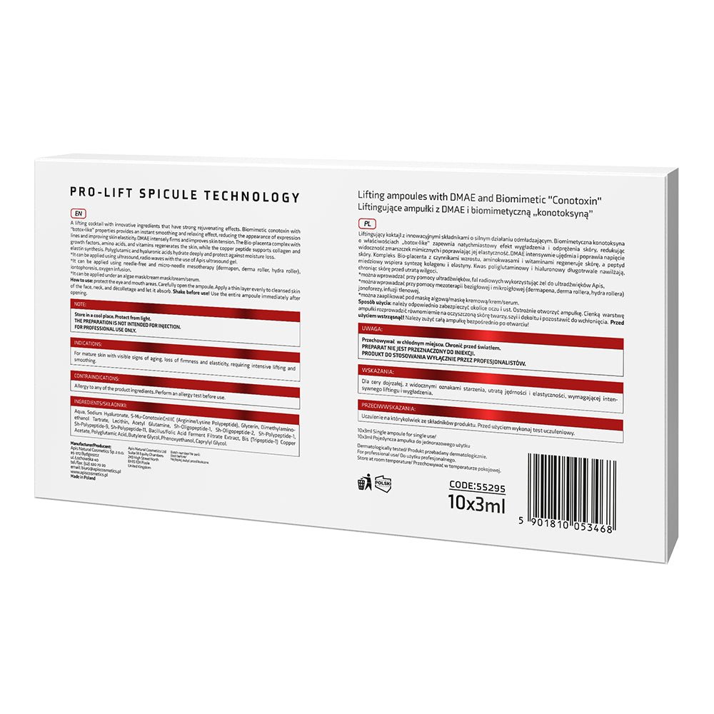 Apis Pro-Lift Spicule Technology Lifting Ampoules with DMAE | 10 x 3ml - REGN