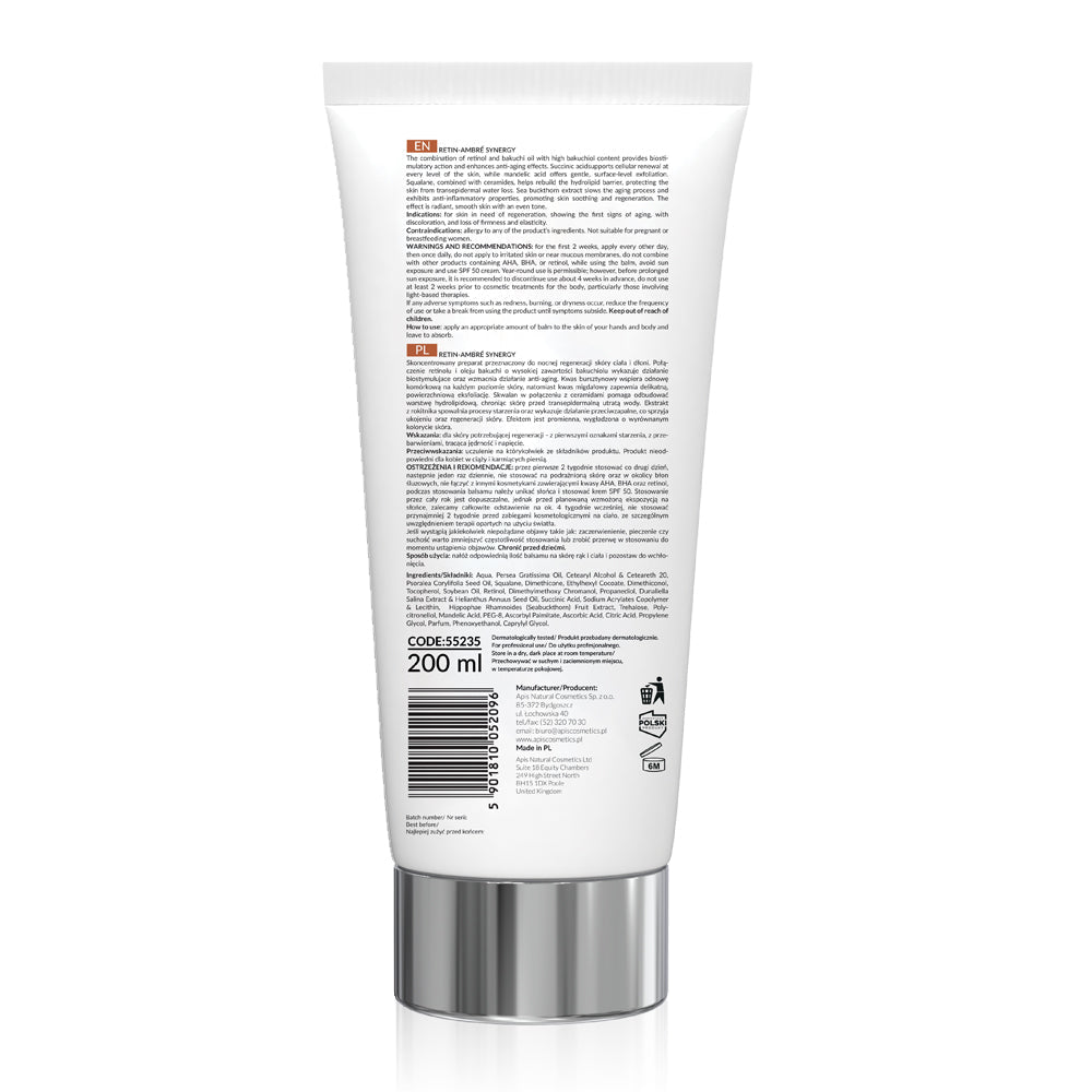 Apis RETIN-AMBRE SYNERGY HOME THERAPIS Regenerating body & hand balm with retinol & succinic acid (night) | 200 ml - REGN