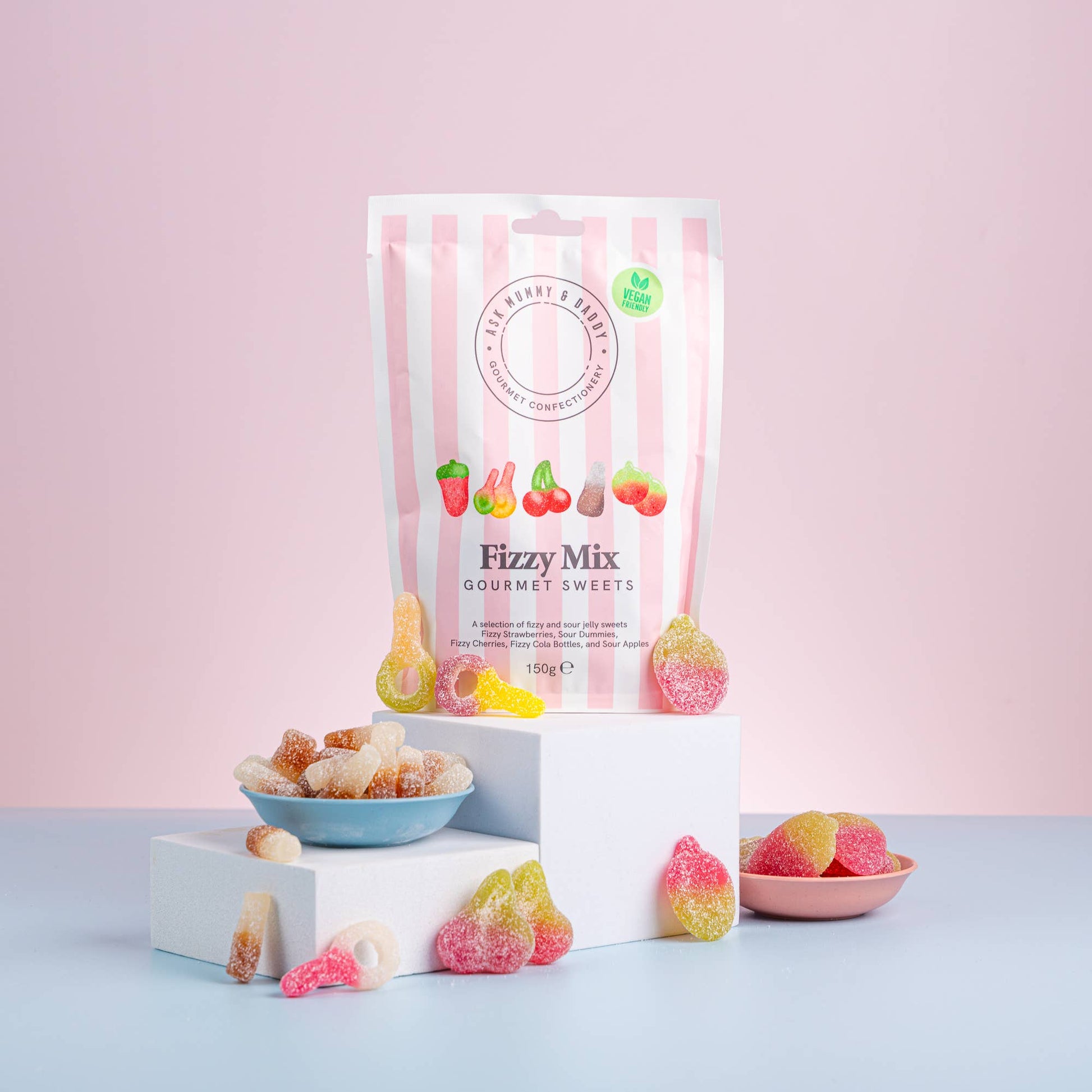 Ask Mummy & Daddy Fizzy Mix Pouch 150g – Mixed Fizzy & Sour Vegan Sweets - REGN