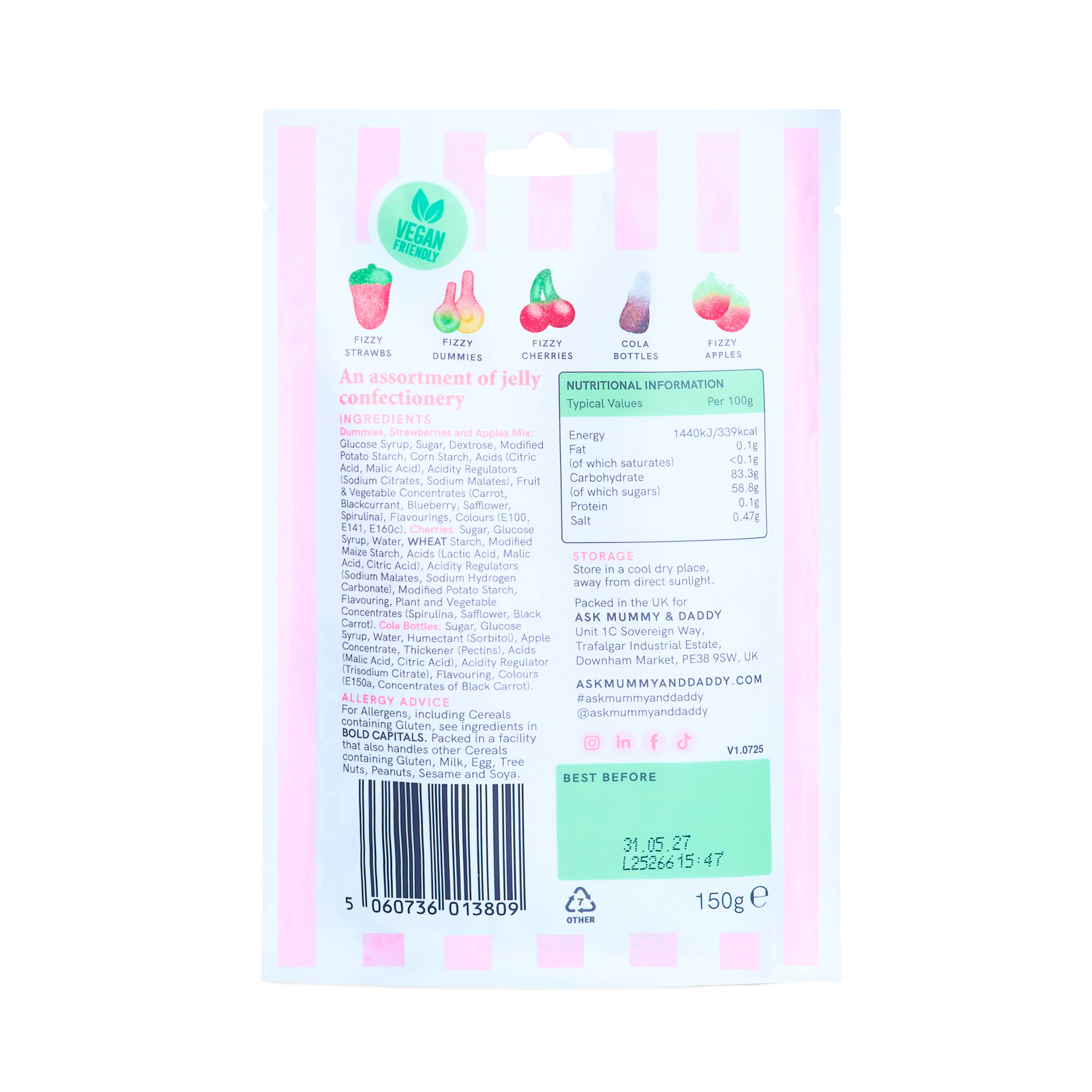 Ask Mummy & Daddy Fizzy Mix Pouch 150g – Mixed Fizzy & Sour Vegan Sweets - REGN