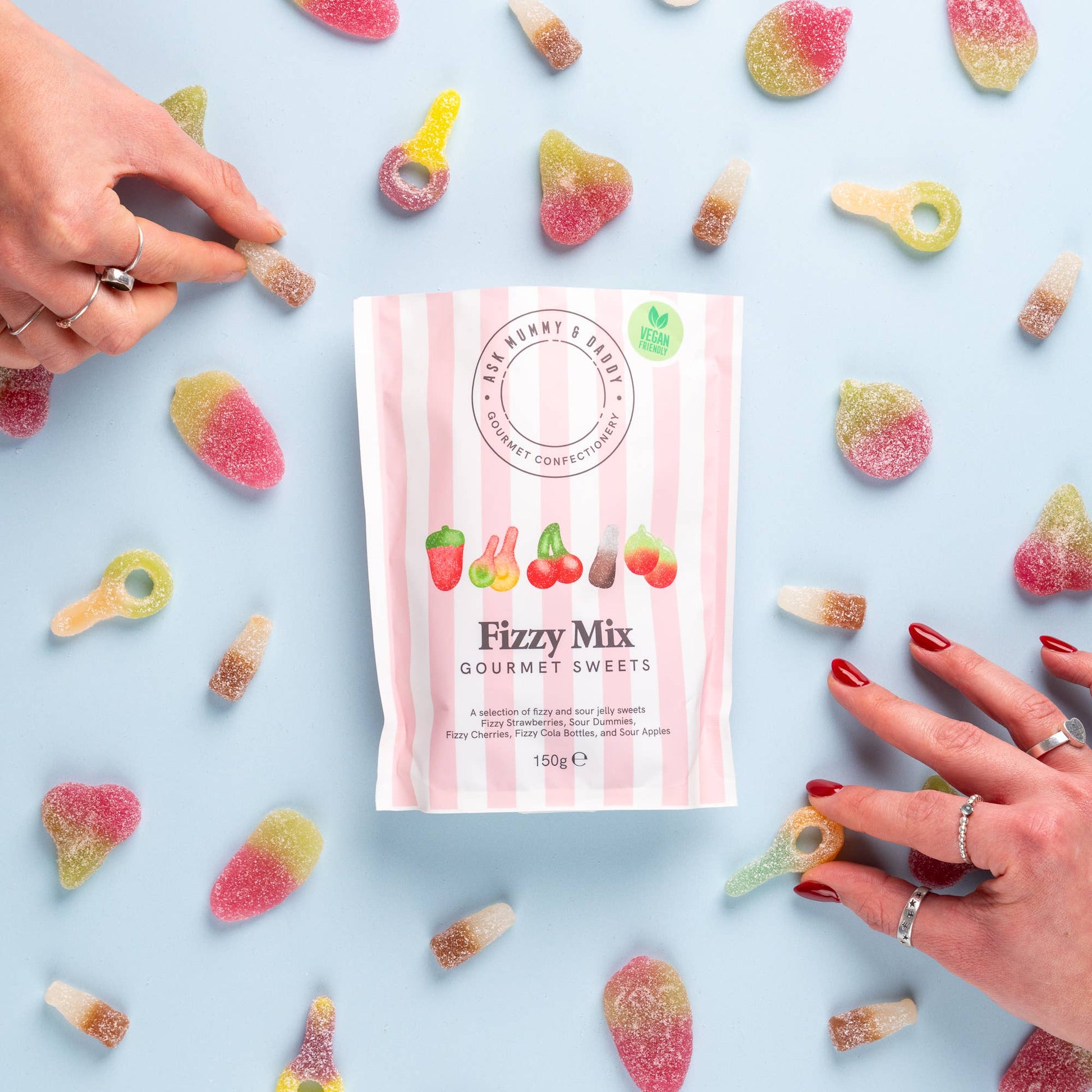 Ask Mummy & Daddy Fizzy Mix Pouch 150g – Mixed Fizzy & Sour Vegan Sweets - REGN