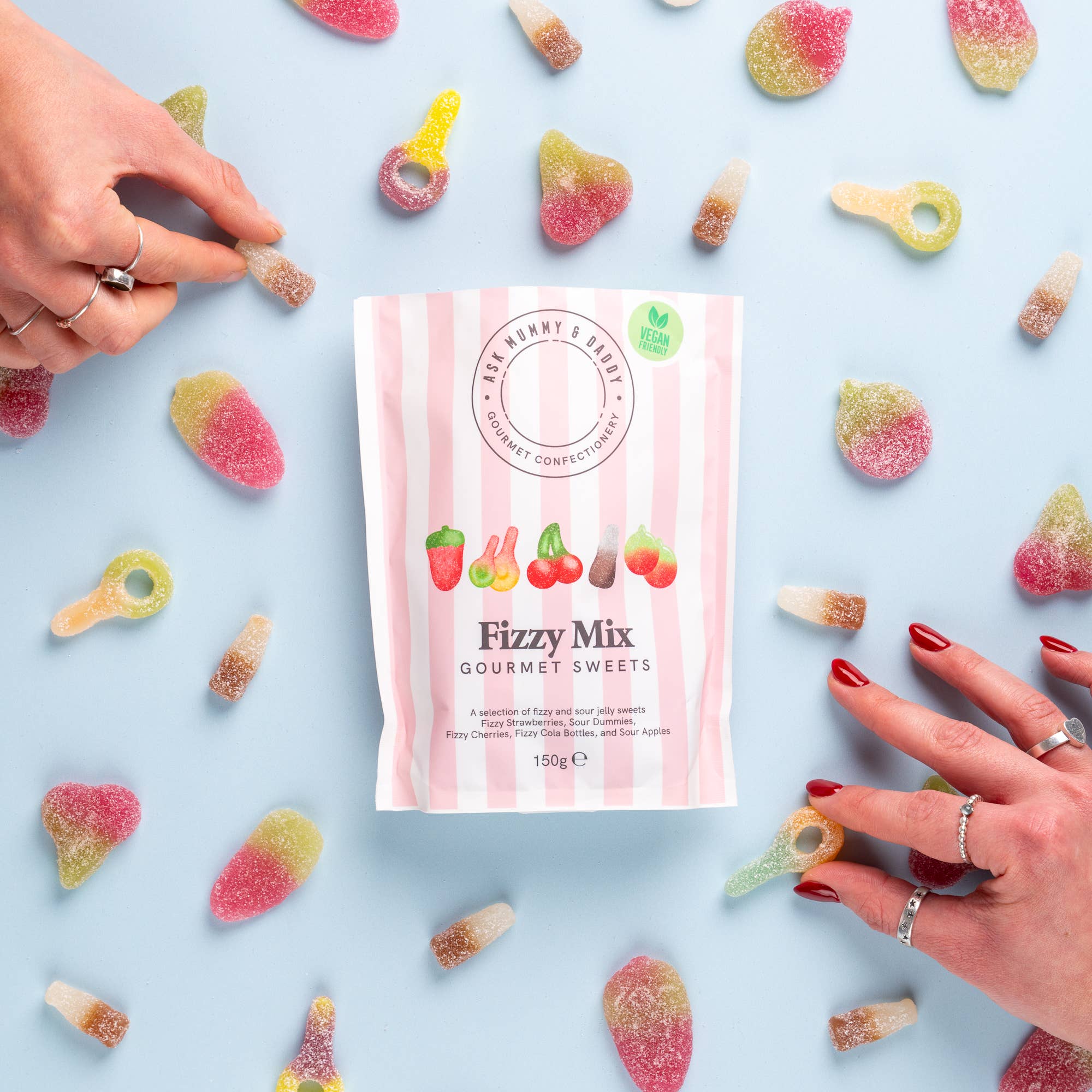 Ask Mummy & Daddy Fizzy Mix Pouch 150g – Mixed Fizzy & Sour Vegan Sweets - REGN