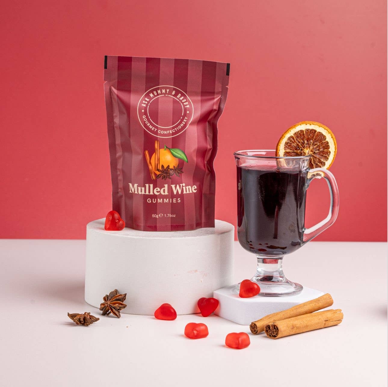 Ask Mummy & Daddy Mulled Wine Gummies 50g Pouch – Heart Shaped Mulled Wine Flavoured Sweets - REGN