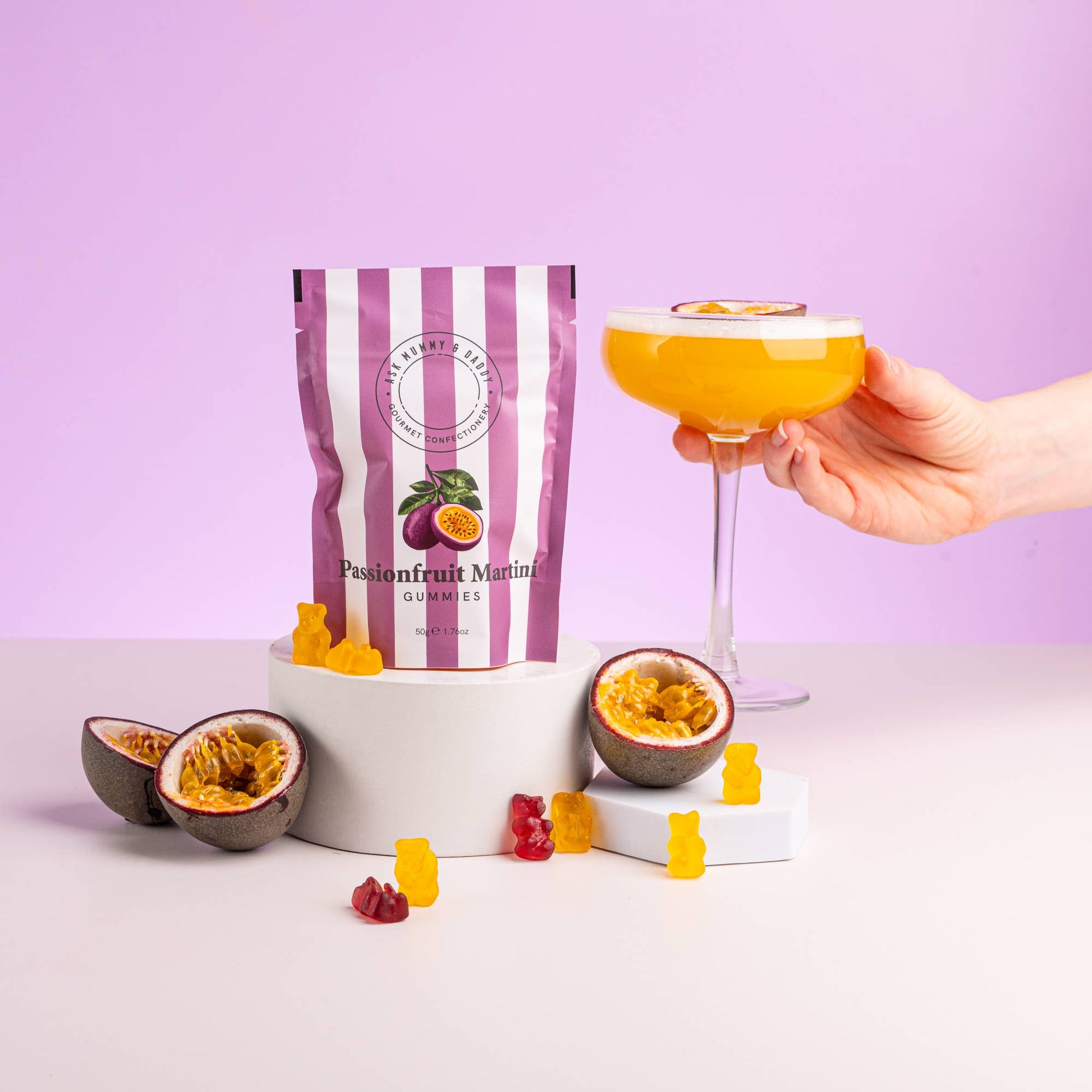 Ask Mummy & Daddy Passionfruit Martini Gummies 50g Pouch – Passionfruit Bear Sweets - REGN