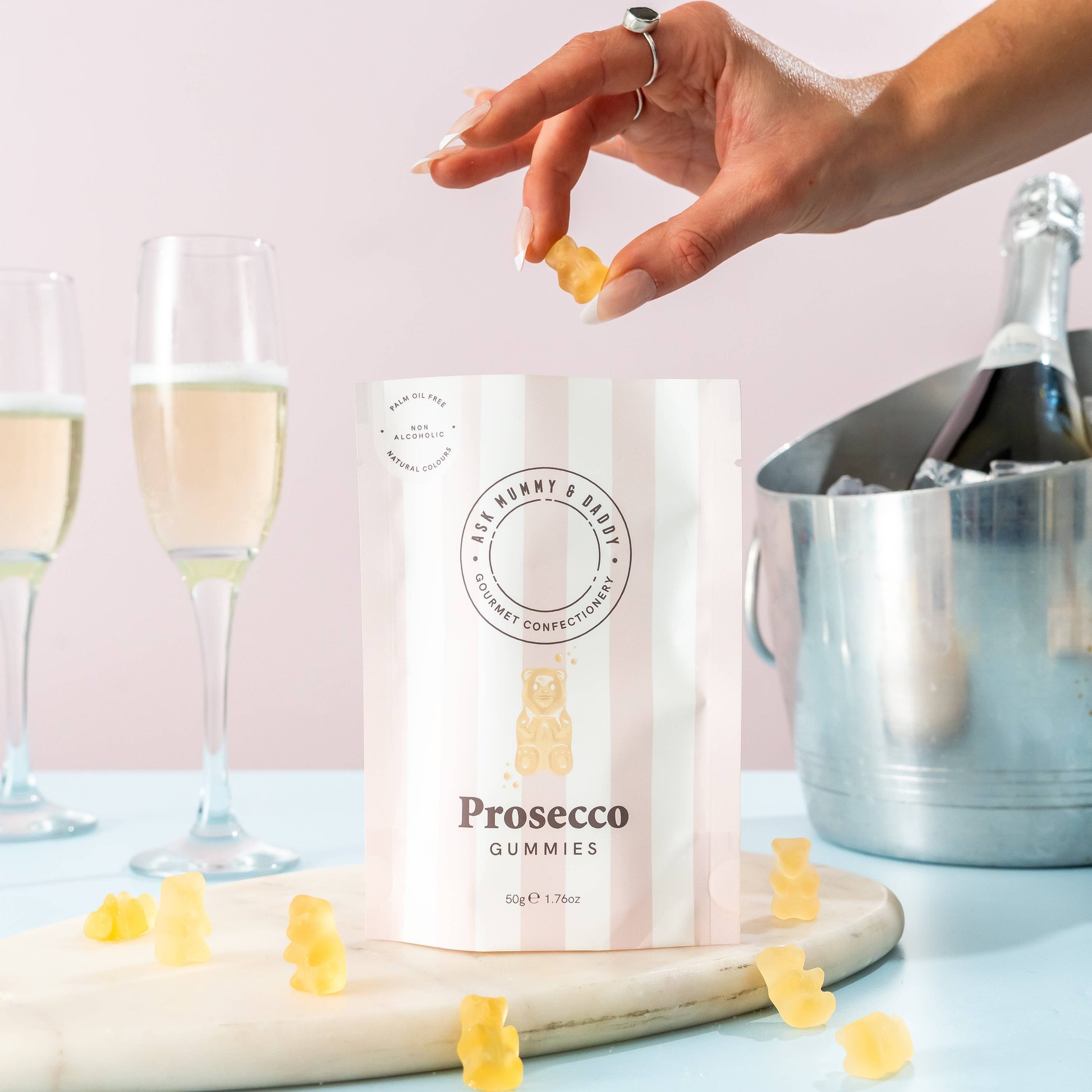 Ask Mummy & Daddy Prosecco Gummy Bears 50g Pouch – Prosecco Flavoured Gummies - REGN