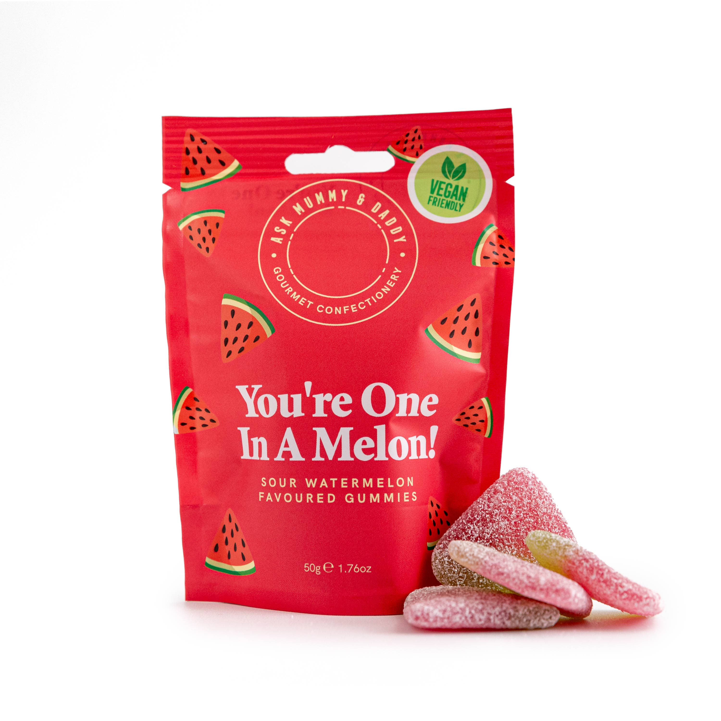 Ask Mummy & Daddy You're One In A Melon Gummies 50g Pouch – Melon Flavoured Vegan Sweets - REGN
