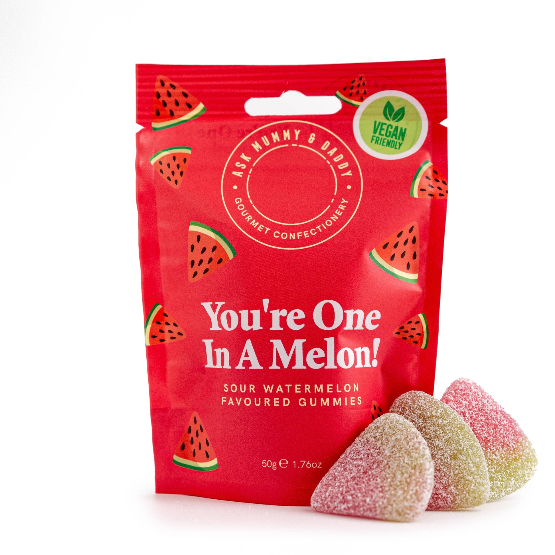 Ask Mummy & Daddy You're One In A Melon Gummies 50g Pouch – Melon Flavoured Vegan Sweets - REGN