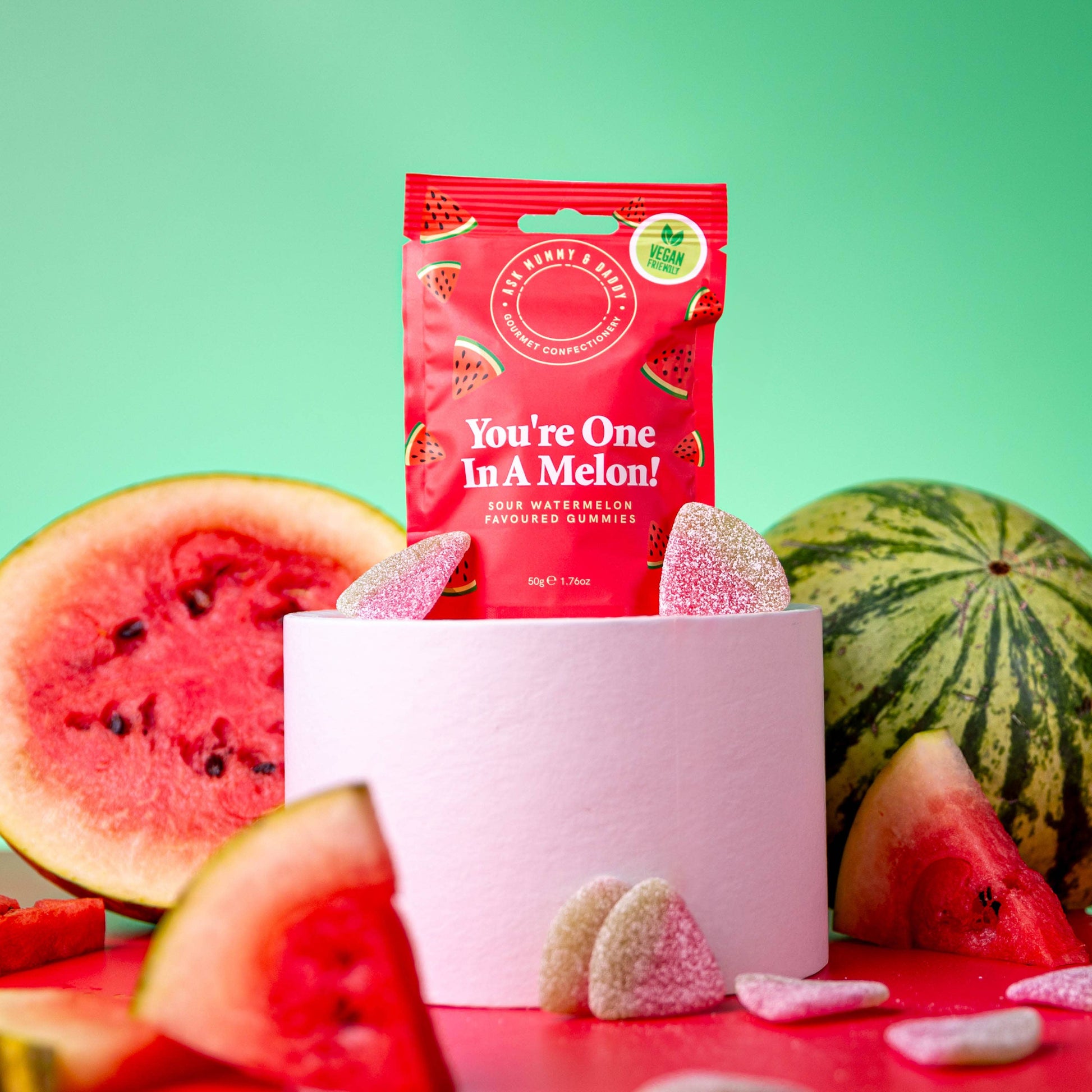 Ask Mummy & Daddy You're One In A Melon Gummies 50g Pouch – Melon Flavoured Vegan Sweets - REGN