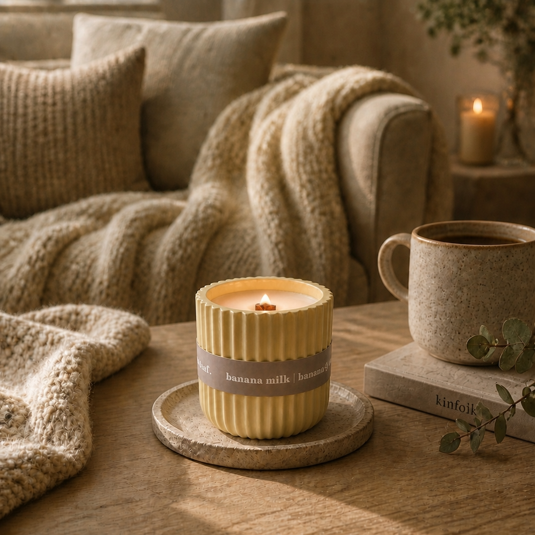 Banana Milk Scented Soy Wax Candle | Pastel Yellow Jesmonite | 135g