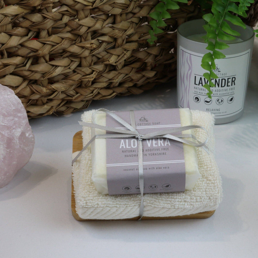 Natural Soap, Cotton Cloth & Bamboo Dish Gift Set – Handmade in Yorkshire