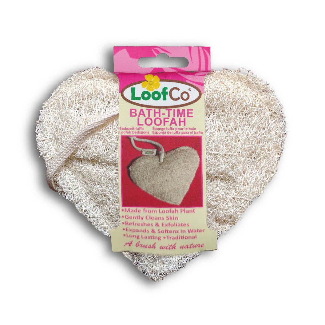 LoofCo Bath-Time Heart Loofah Pad – Natural Exfoliating Body Sponge