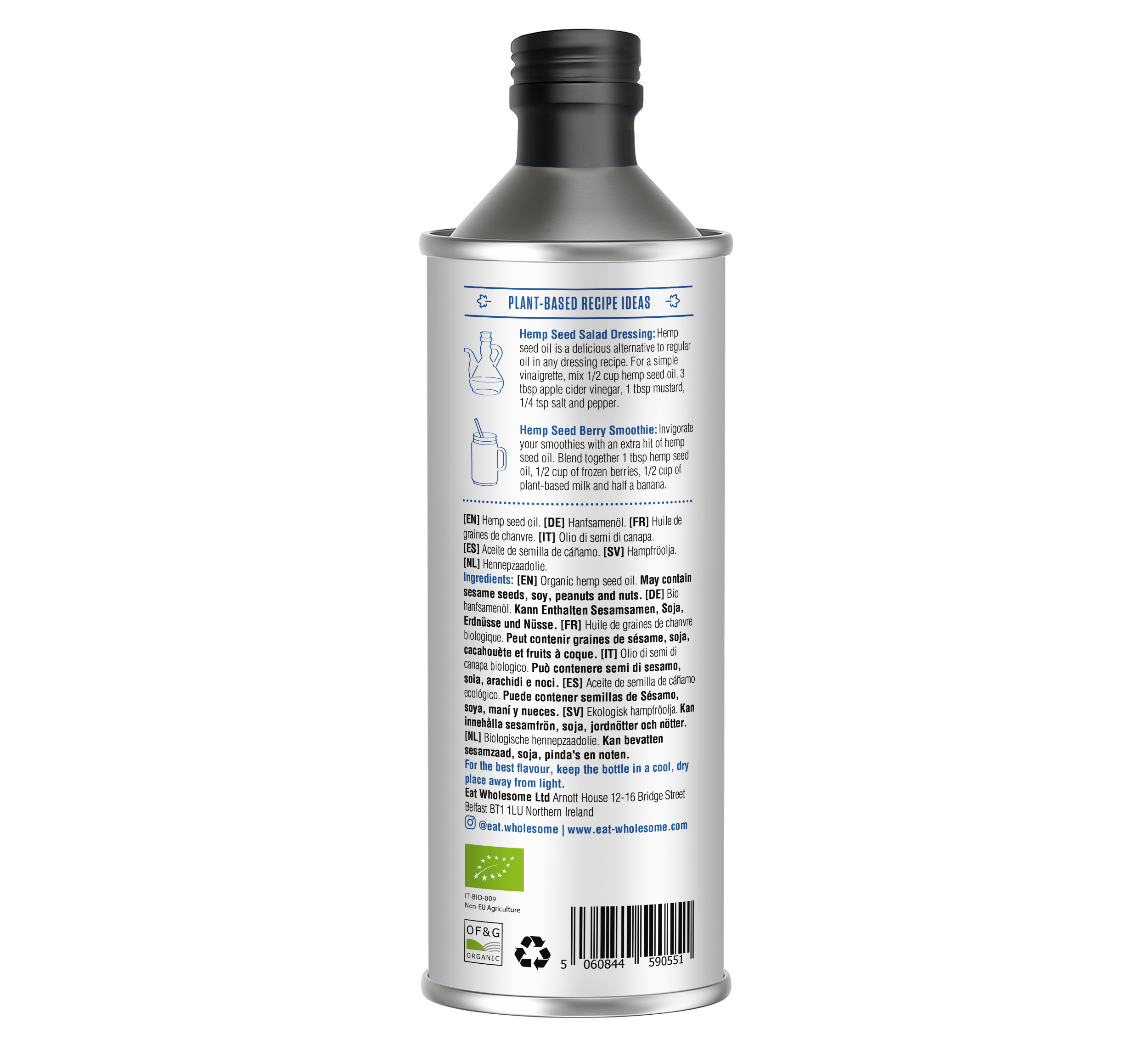 Eat Wholesome Organic Hemp Seed Oil 500ml | Cold-Pressed