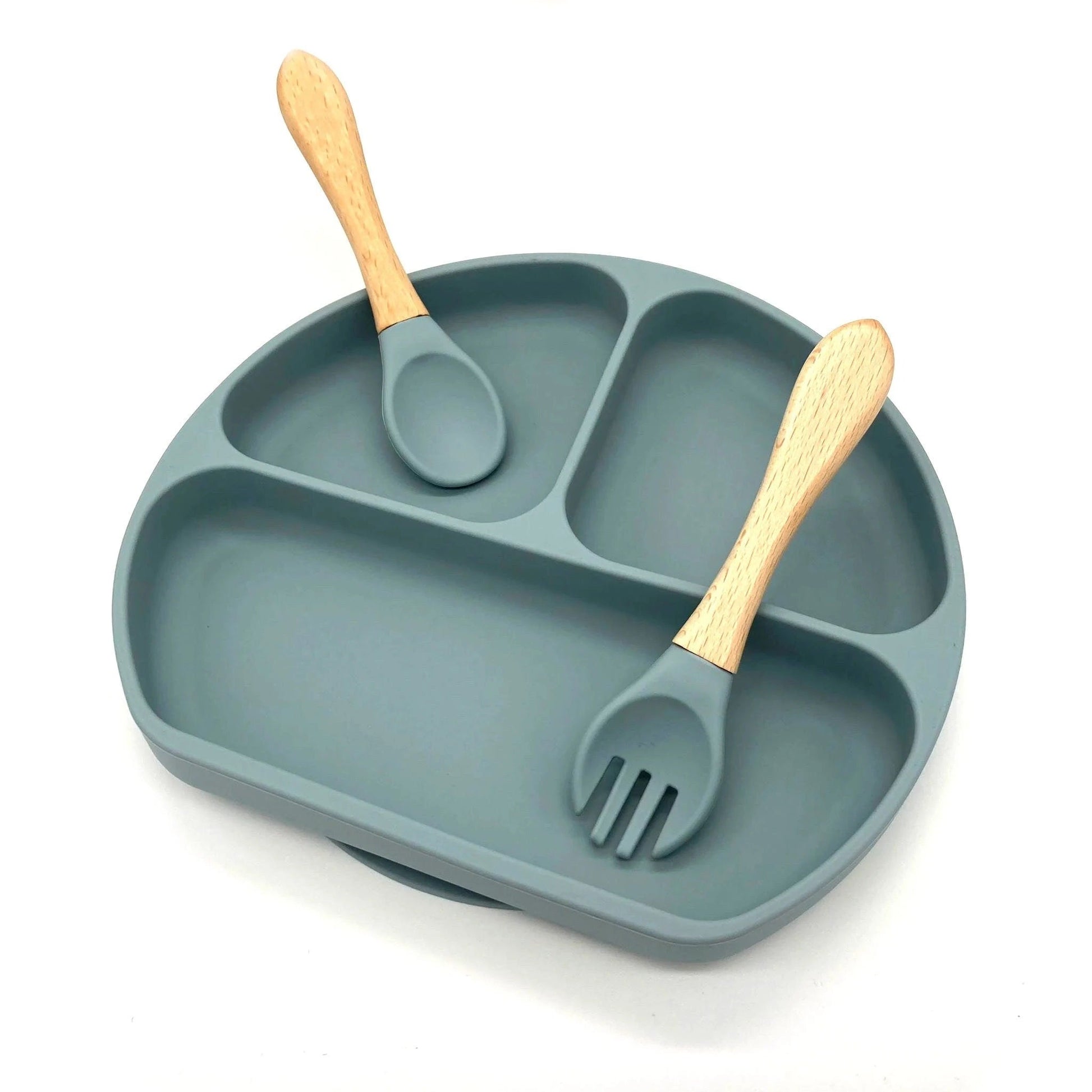 Baby Plastic Free Feeding 4 Pieces Set With Bowl, Bib & Fork, Spoon - Blue - REGN