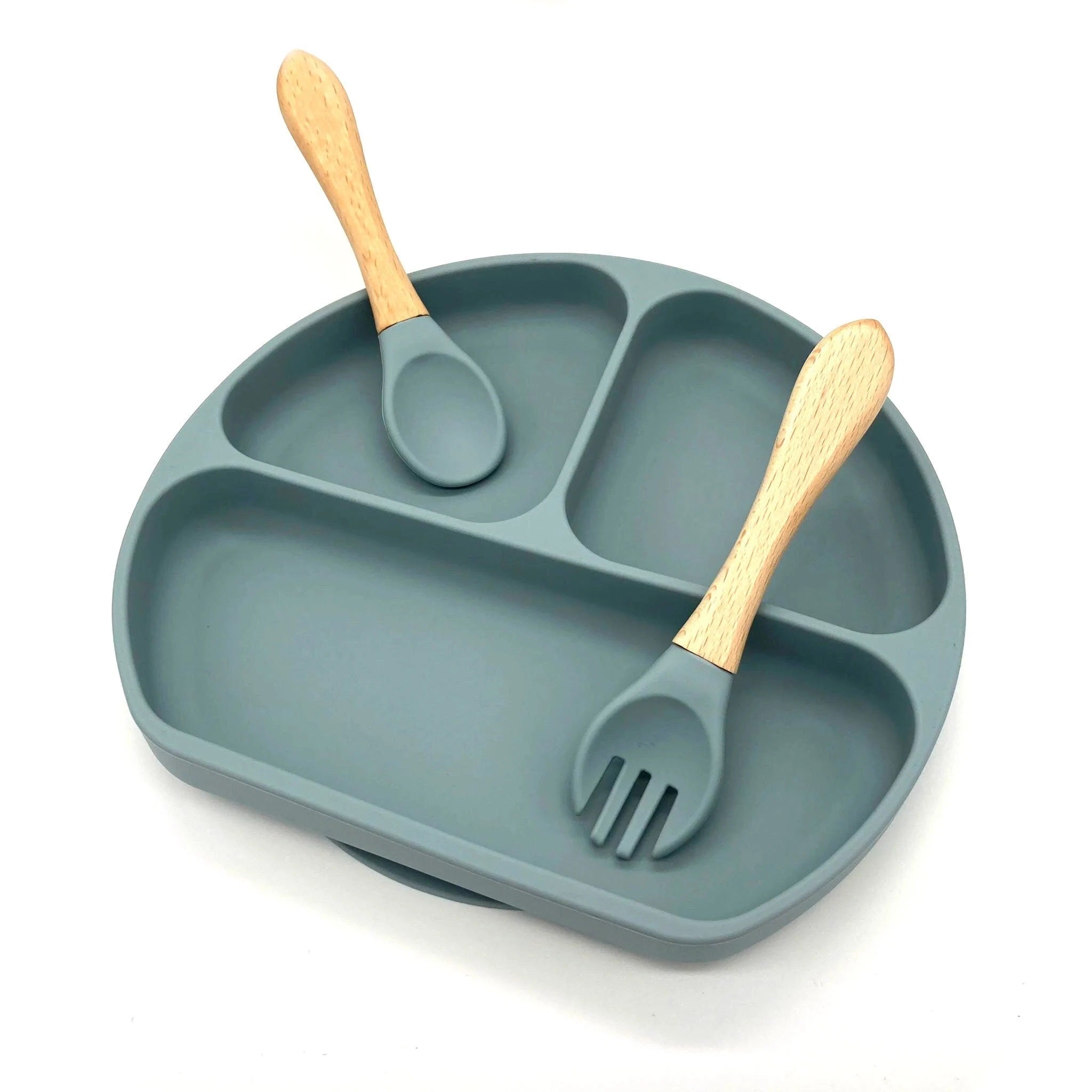 Baby Plastic Free Feeding 4 Pieces Set With Bowl, Bib & Fork, Spoon - Blue - REGN