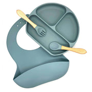 Baby Plastic Free Feeding 4 Pieces Set With Bowl, Bib & Fork, Spoon - Blue - REGN