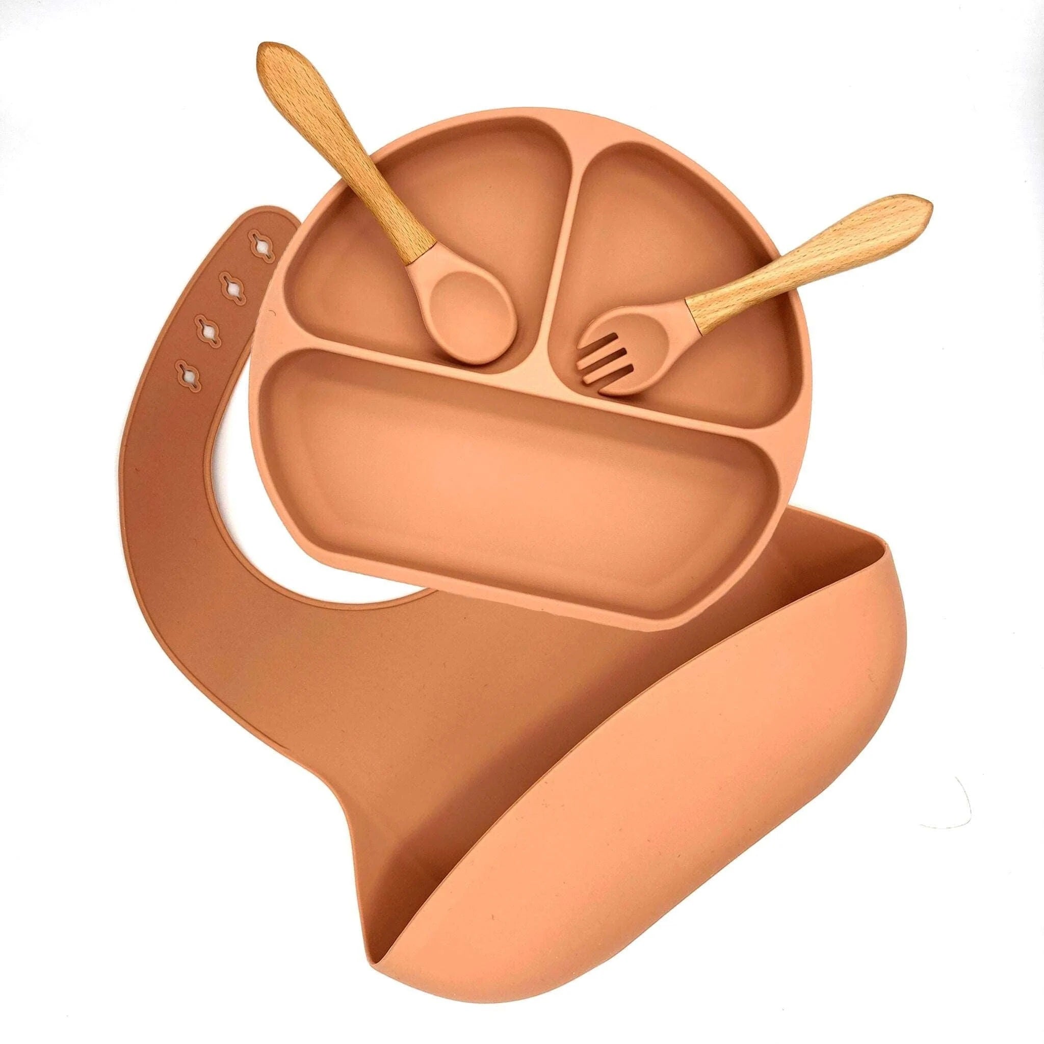 Baby Plastic Free Feeding 4 Pieces Set With Bowl, Bib & Fork, Spoon - Orange - REGN