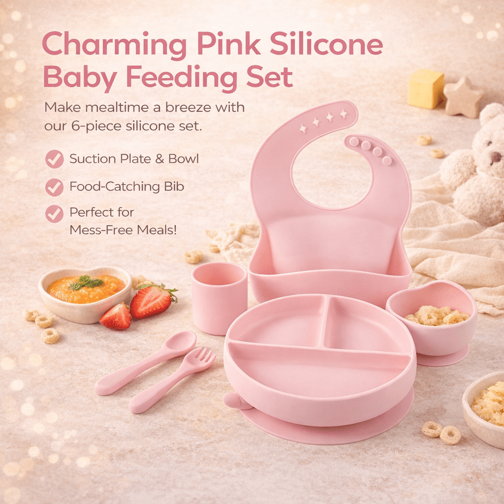 Baby Silicone Feeding Set 6pcs - Pink - REGN