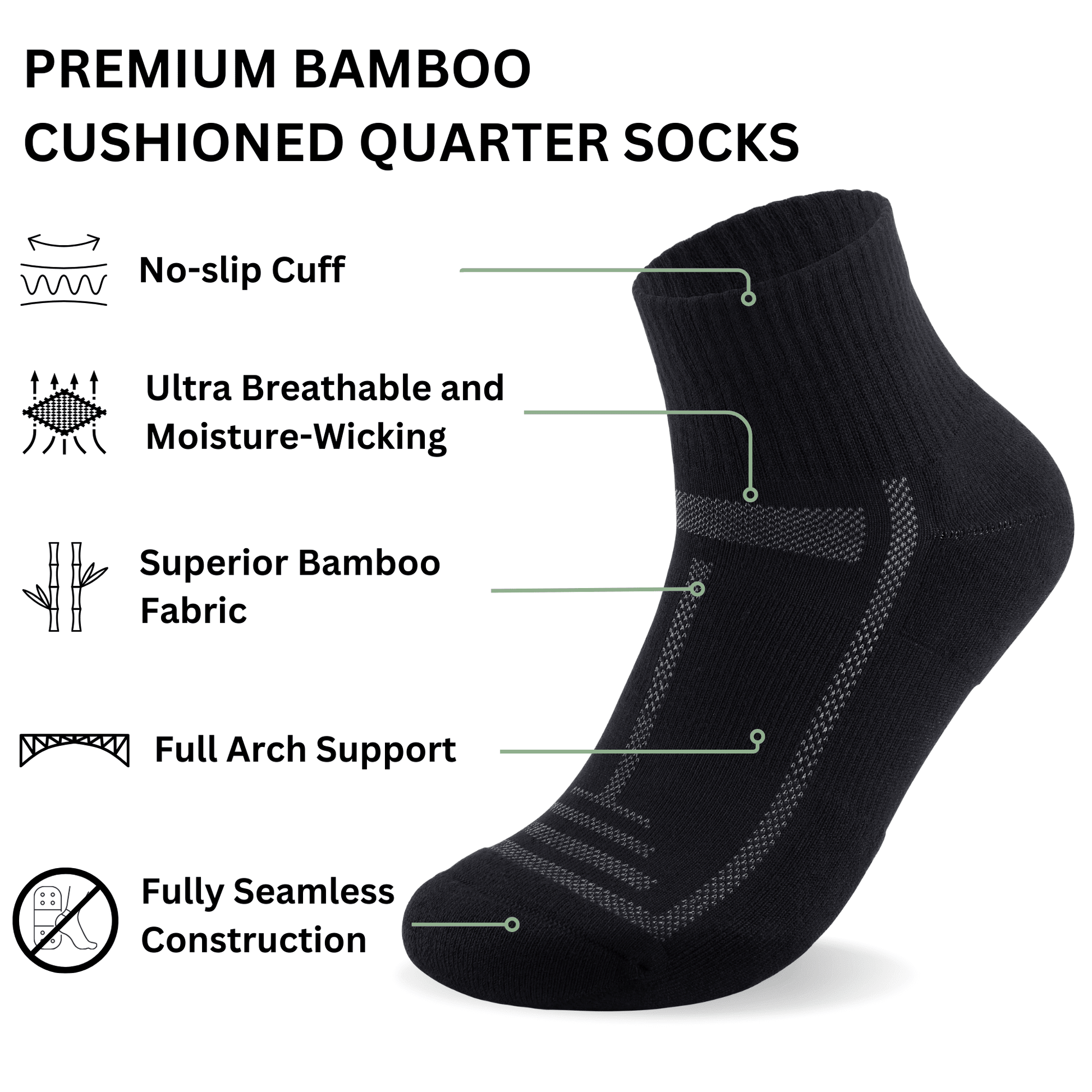 Bamboo Cushioned Quarter Socks - REGN