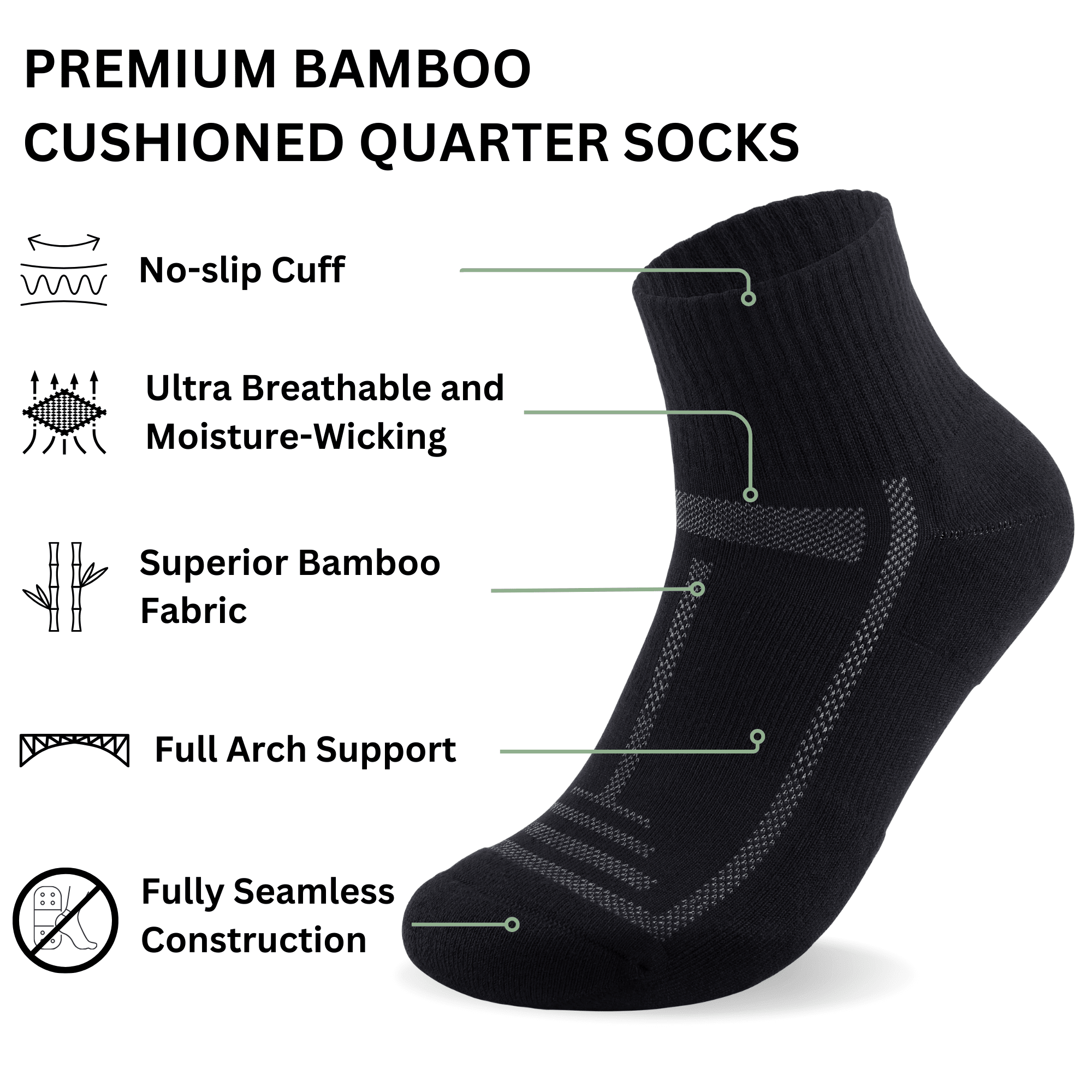 Bamboo Cushioned Quarter Socks - REGN