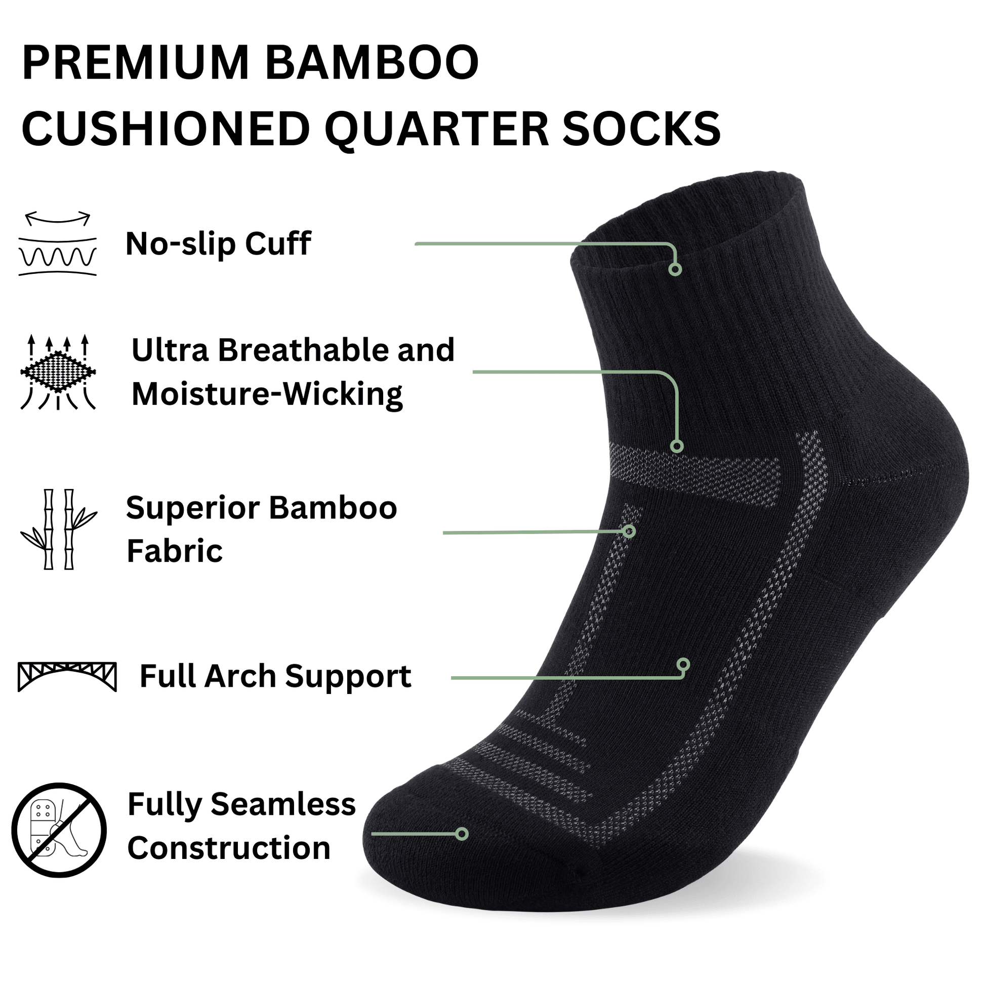 Bamboo Cushioned Quarter Socks - REGN