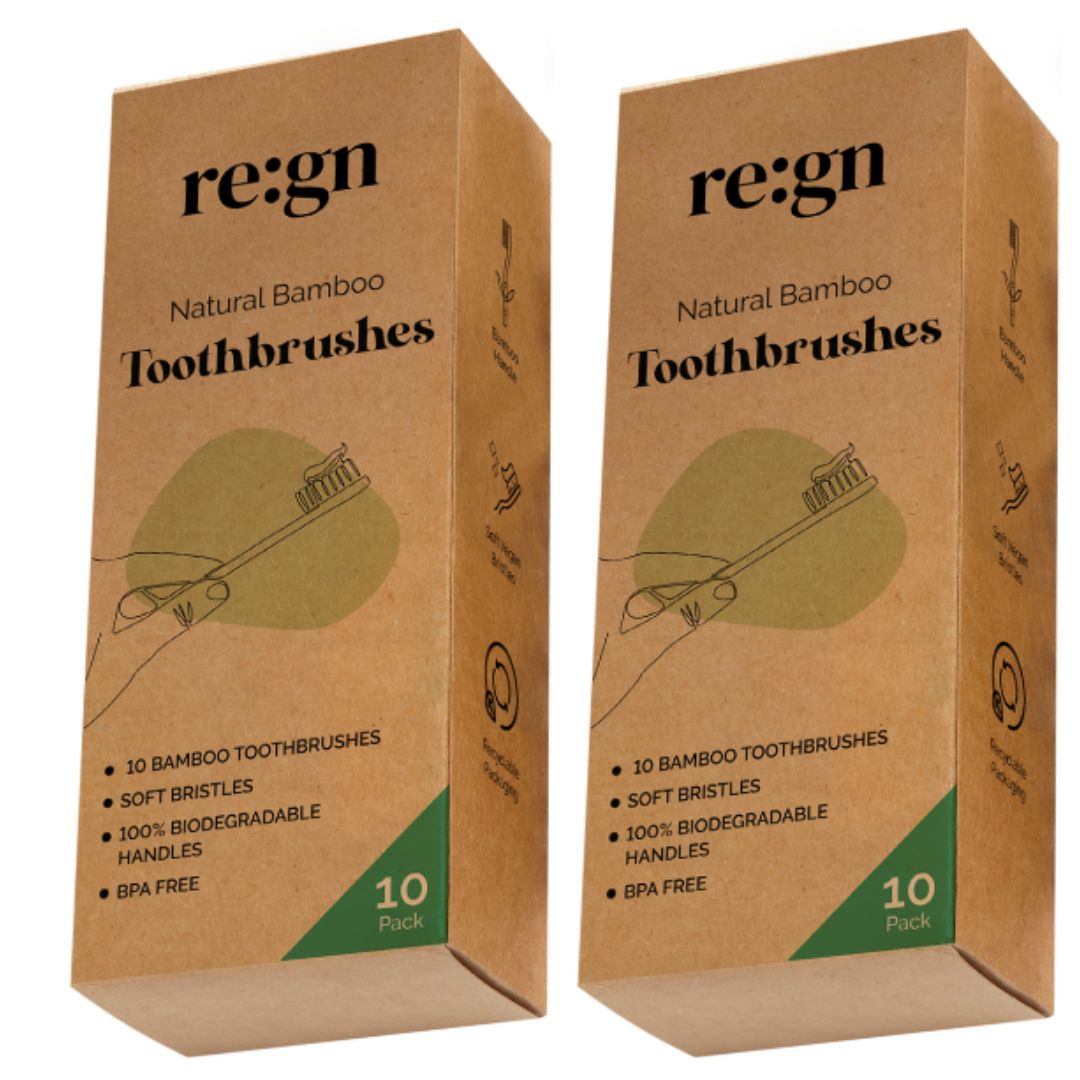 Bamboo Eco Friendly Toothbrushes Multi Colour 10 Pack - Adult - Buy One Get One Half Price! - REGN