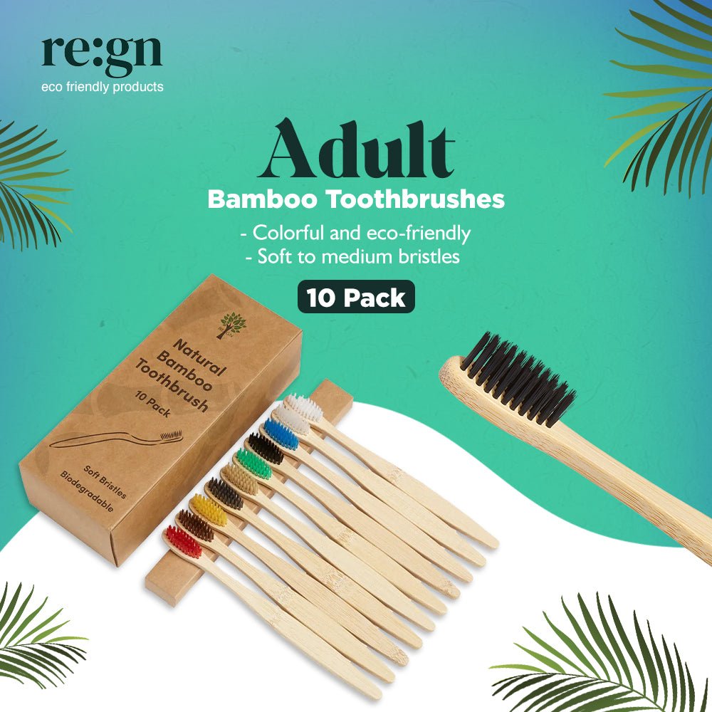 Bamboo Eco Friendly Toothbrushes Multi Colour 10 Pack - Adult - Buy One Get One Half Price! - REGN
