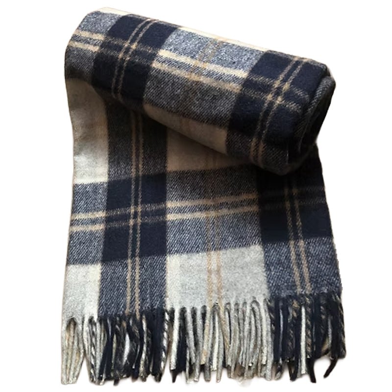 Bannockbane Silver Recycled Wool Blanket in Soft Check Pattern - REGN