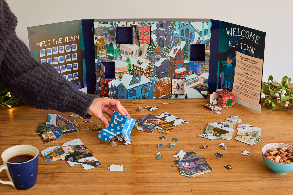 Elf Town Jigsaw Advent Calendar | 24 Days of Christmas Puzzles & Clues