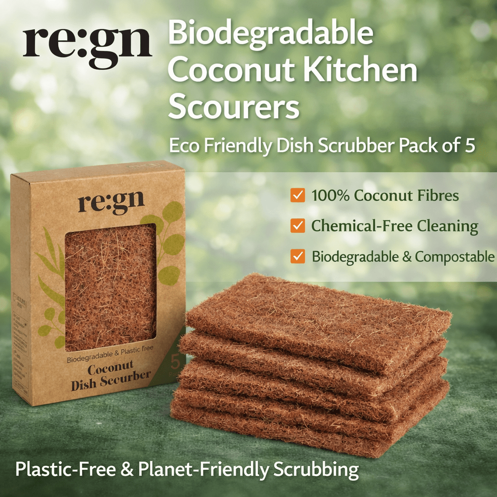 Biodegradable Coconut Kitchen Scourers - Eco Friendly Dish Scrubber Pack of 5 - REGN