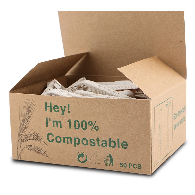 Biodegradable Eco Friendly Disposable Razors - 2 Blade Razors, Wheat Straw Blades , 50 Pack - REGN