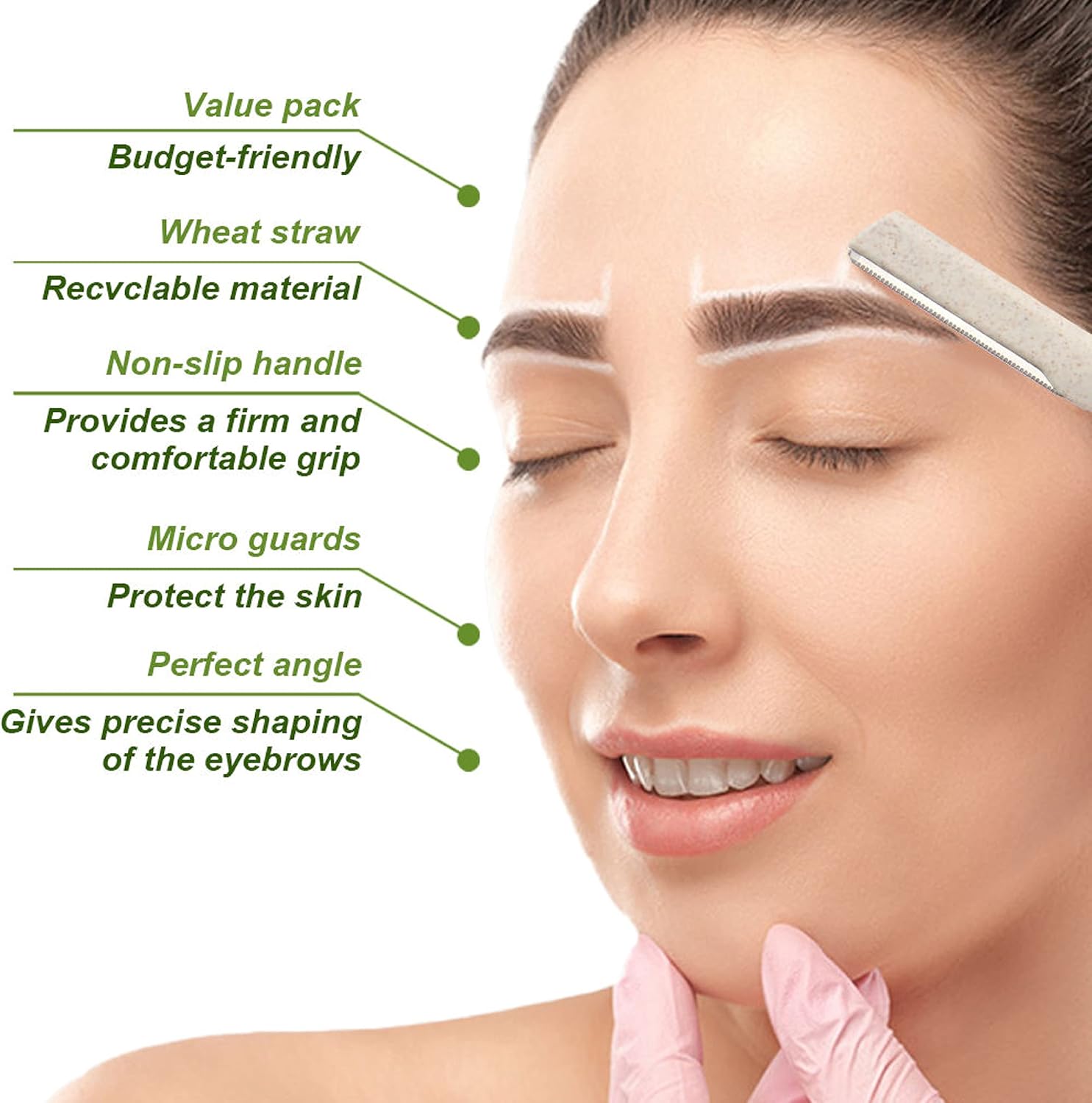 Biodegradable Eco Friendly Eyebrow Razors - Wheat Straw Razor Blades, 12 Pack - REGN