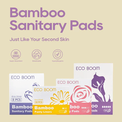 Biodegradable Organic Bamboo Disposable Sanitary Pads With Wings - Ultra Thin Absorbable - REGN